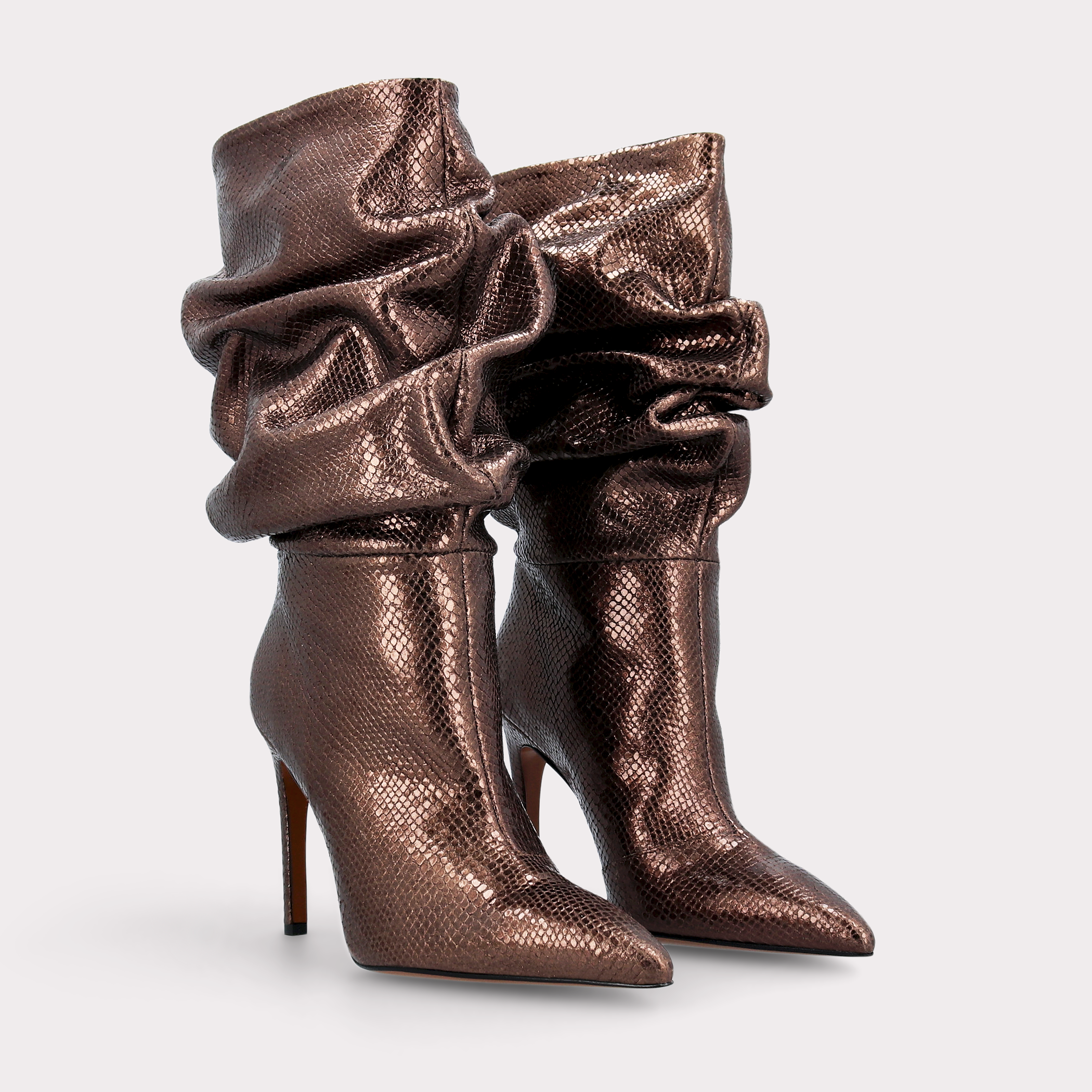 GRACE 03 BRONZE LIZZARD EMBOSSED LEATHER BOOTS