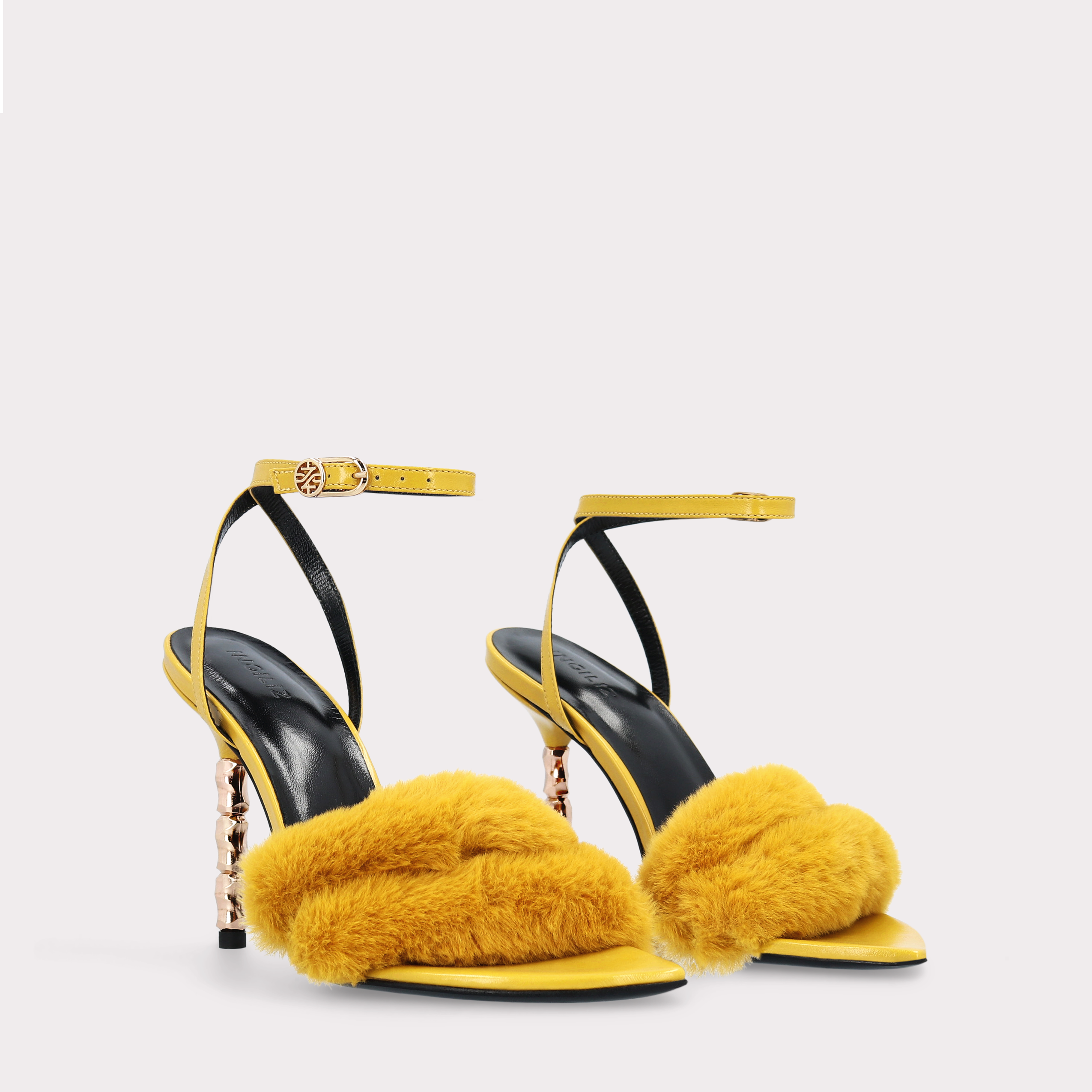 ADA 03 YELLOW SMOOTH LEATHER AND YELLOW FUR SANDALS