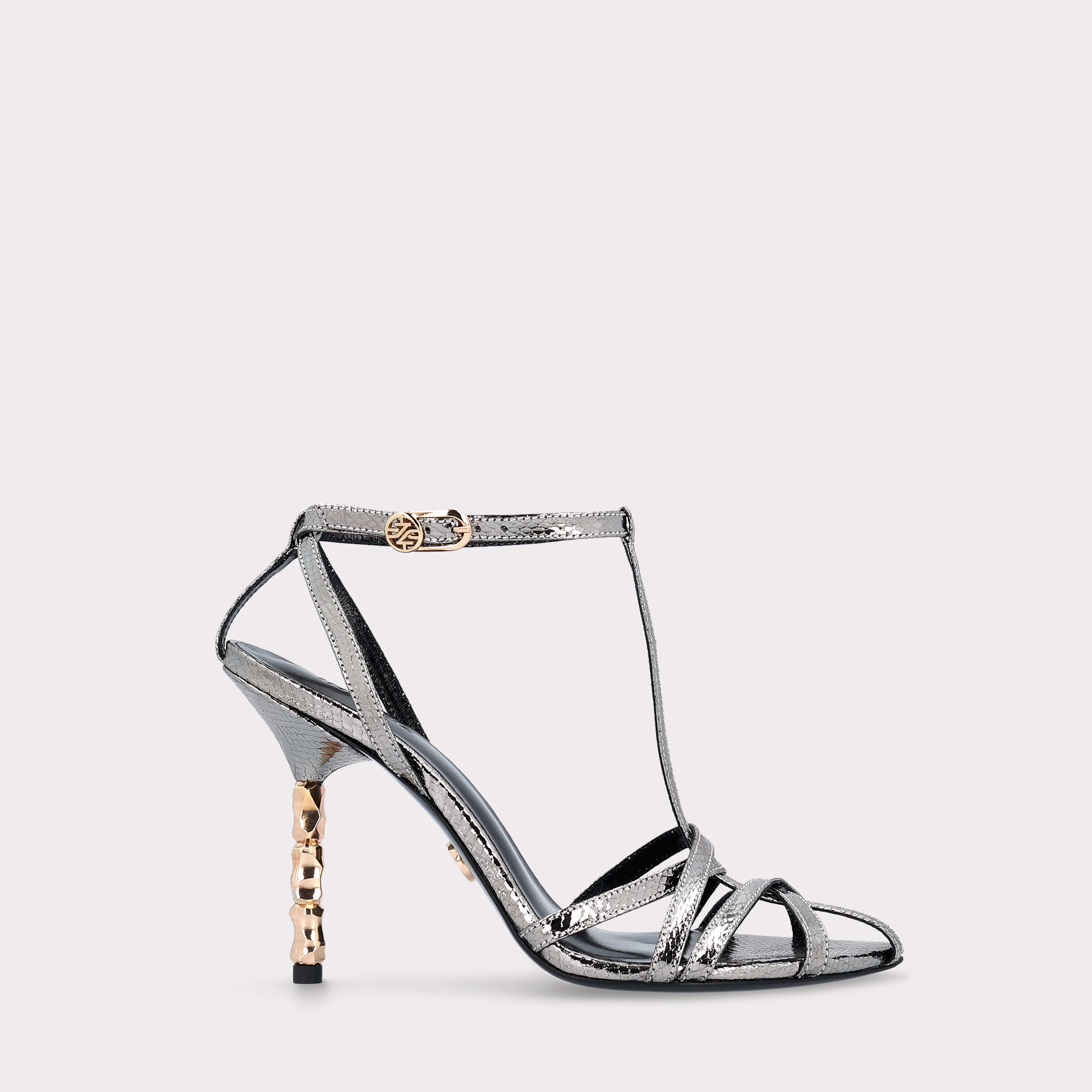 ADA 100 VIPER MIRROR DARK SILVER LEATHER SANDALS