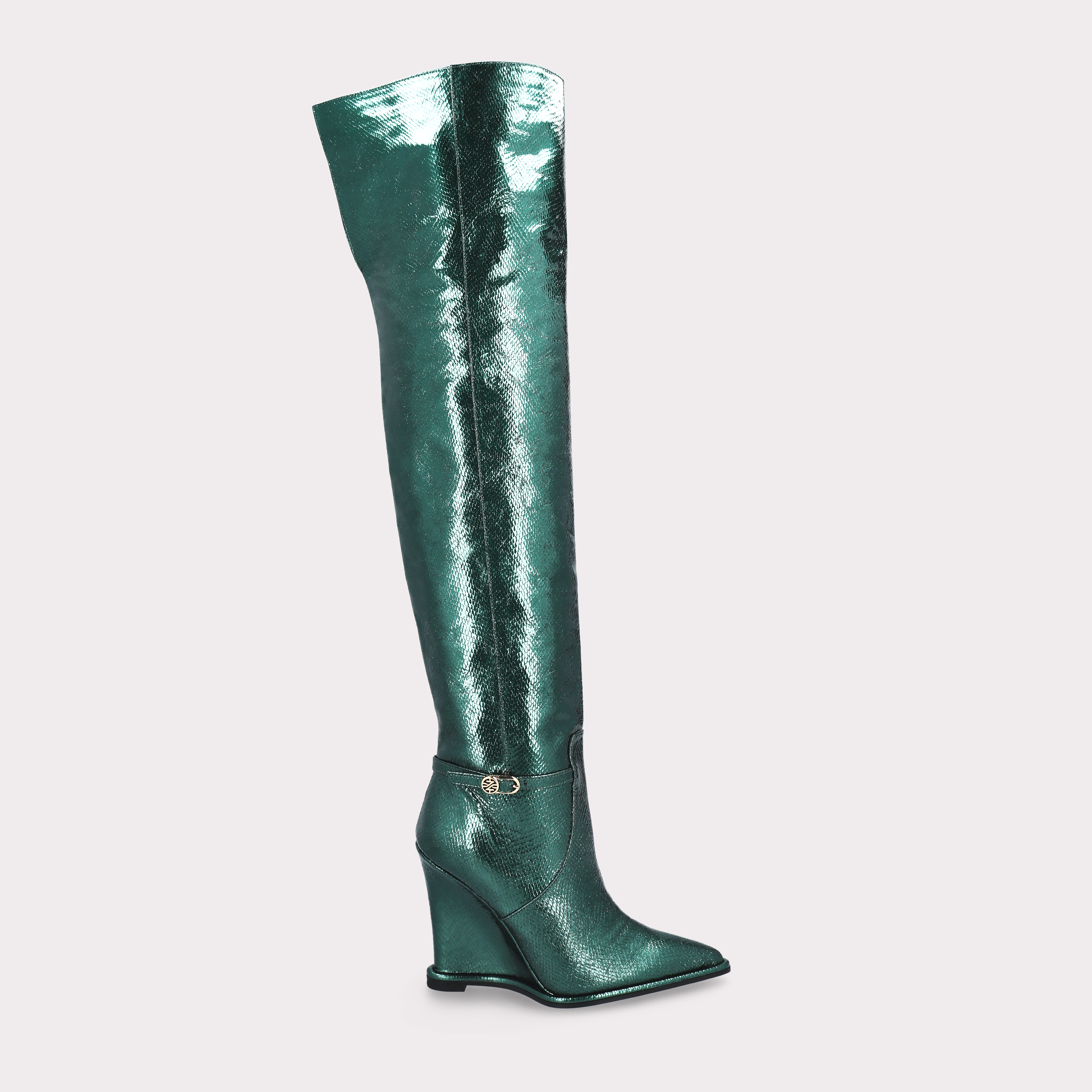 MONA LISA 02 MOS GREEN MINI VIPER EMBOSSED LEATHER BOOTS