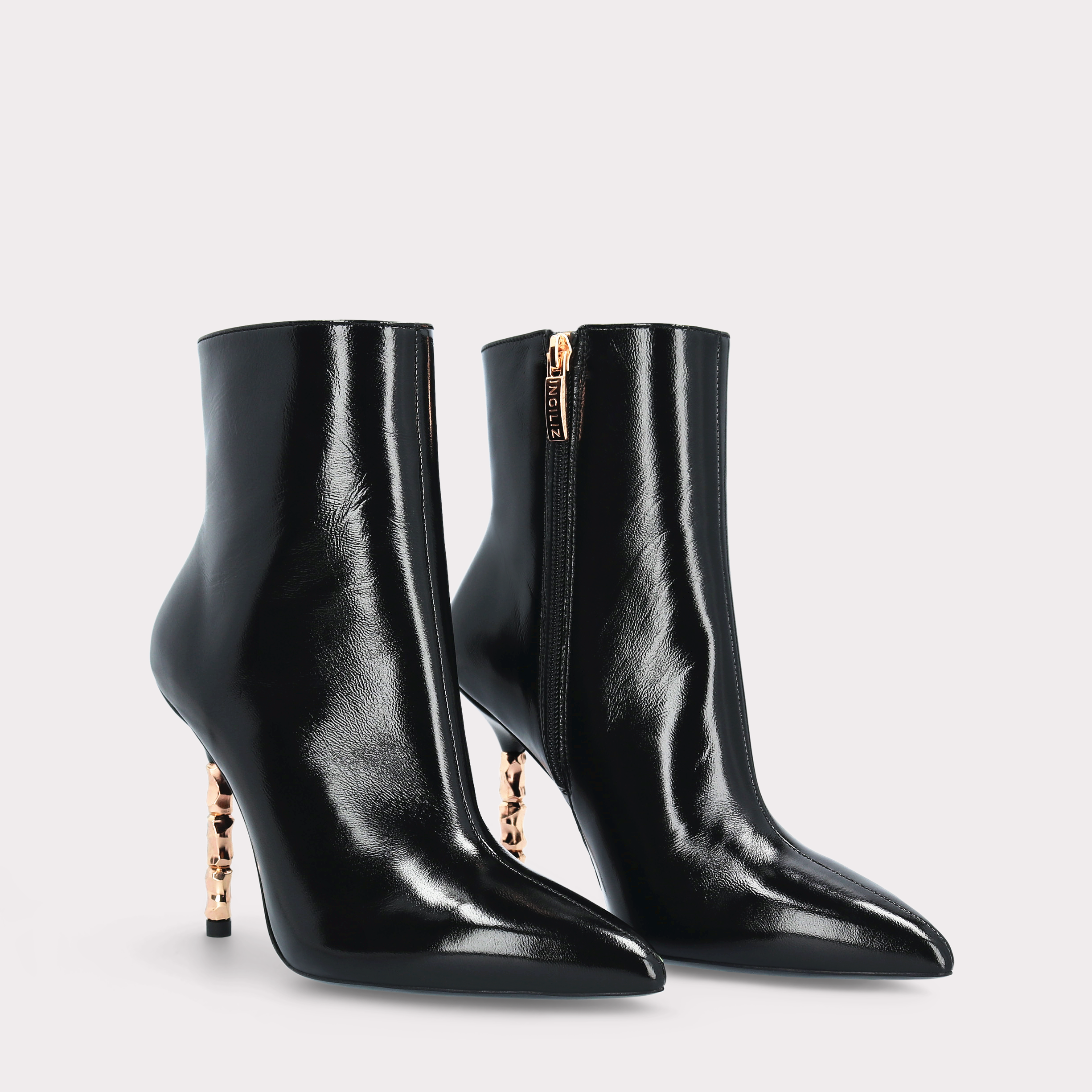 ASTRID ZIP BLACK GLOSS LEATHER ANKLE BOOTS