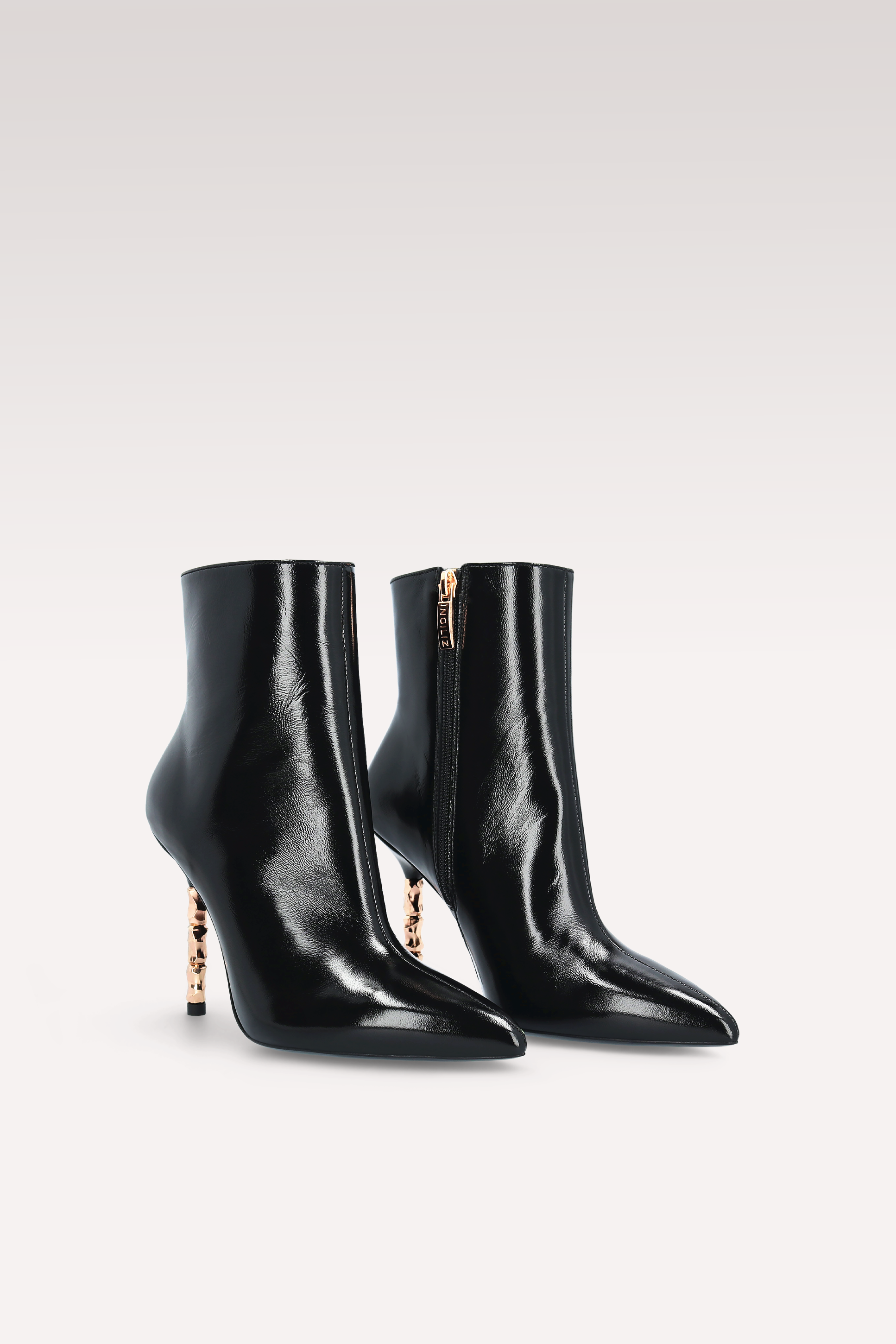 ASTRID ZIP 01  BLACK GLOSS LEATHER ANKLE BOOTS