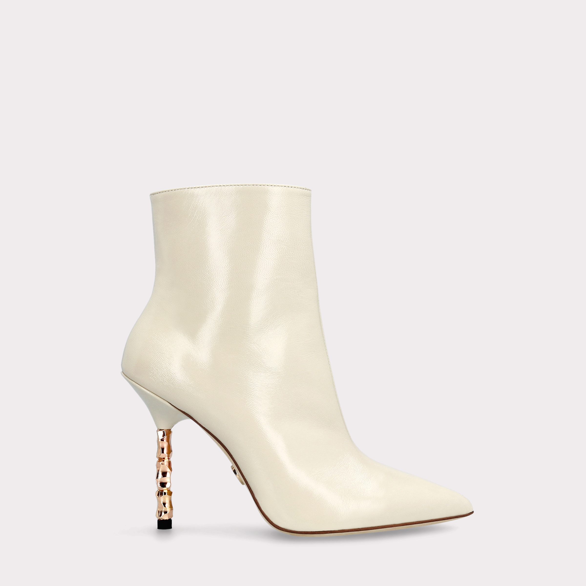 ASTRID ZIP BEIGE GLOSS LEATHER ANKLE BOOTS