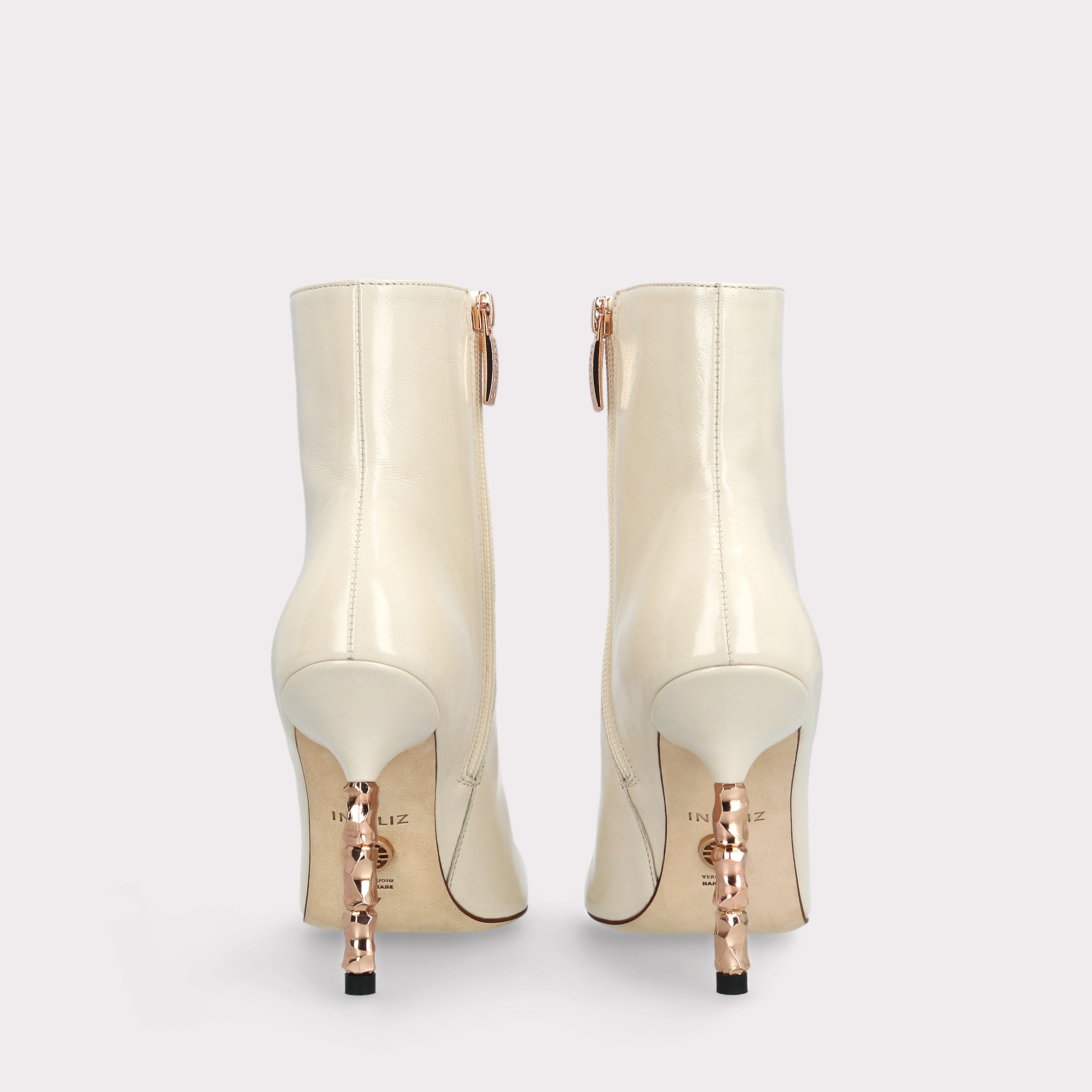 ASTRID ZIP 01 BEIGE GLOSS LEATHER ANKLE BOOTS