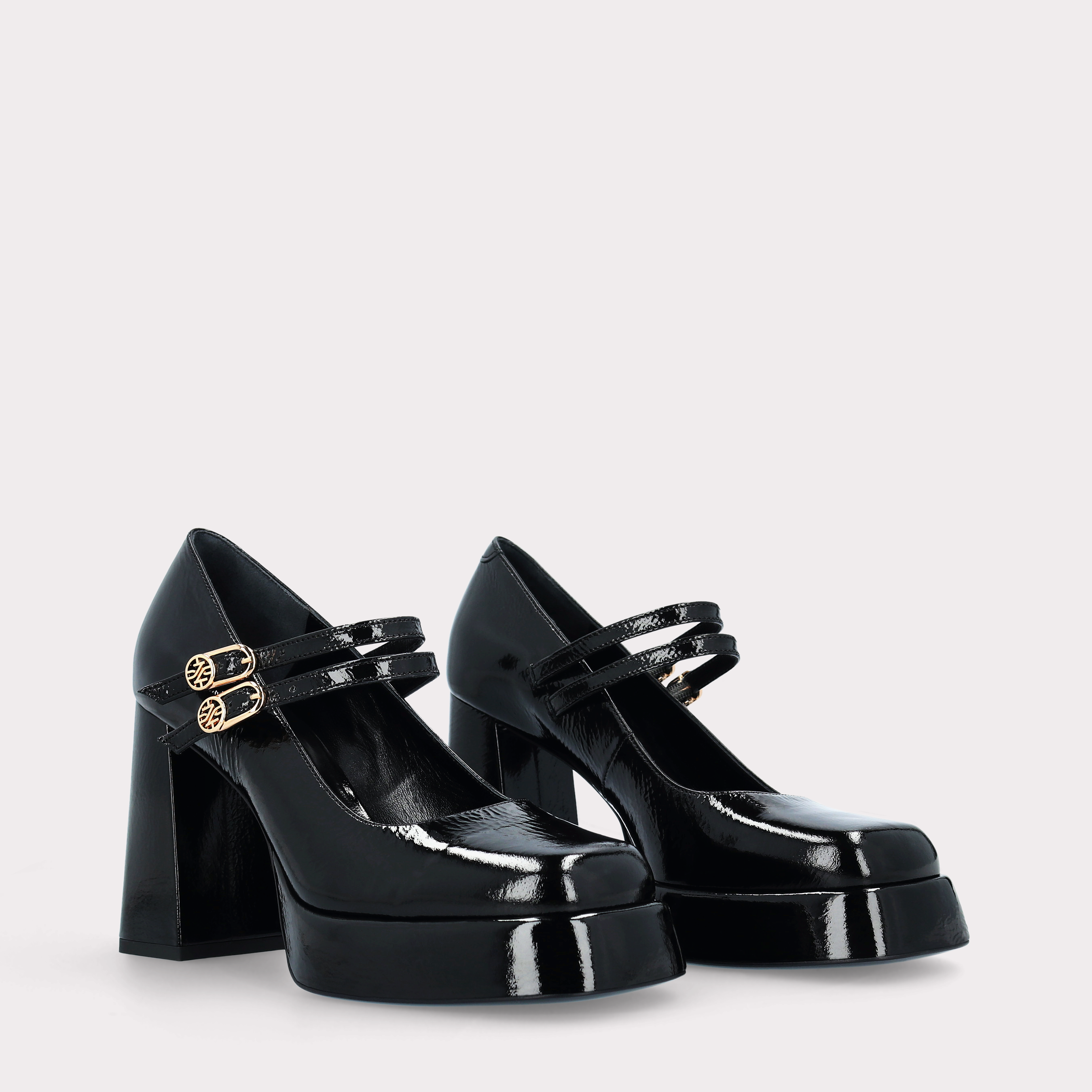 CINDY BEBE 01 BLACK CRUSHED PATENT LEATHER PLATFORM PUMPS