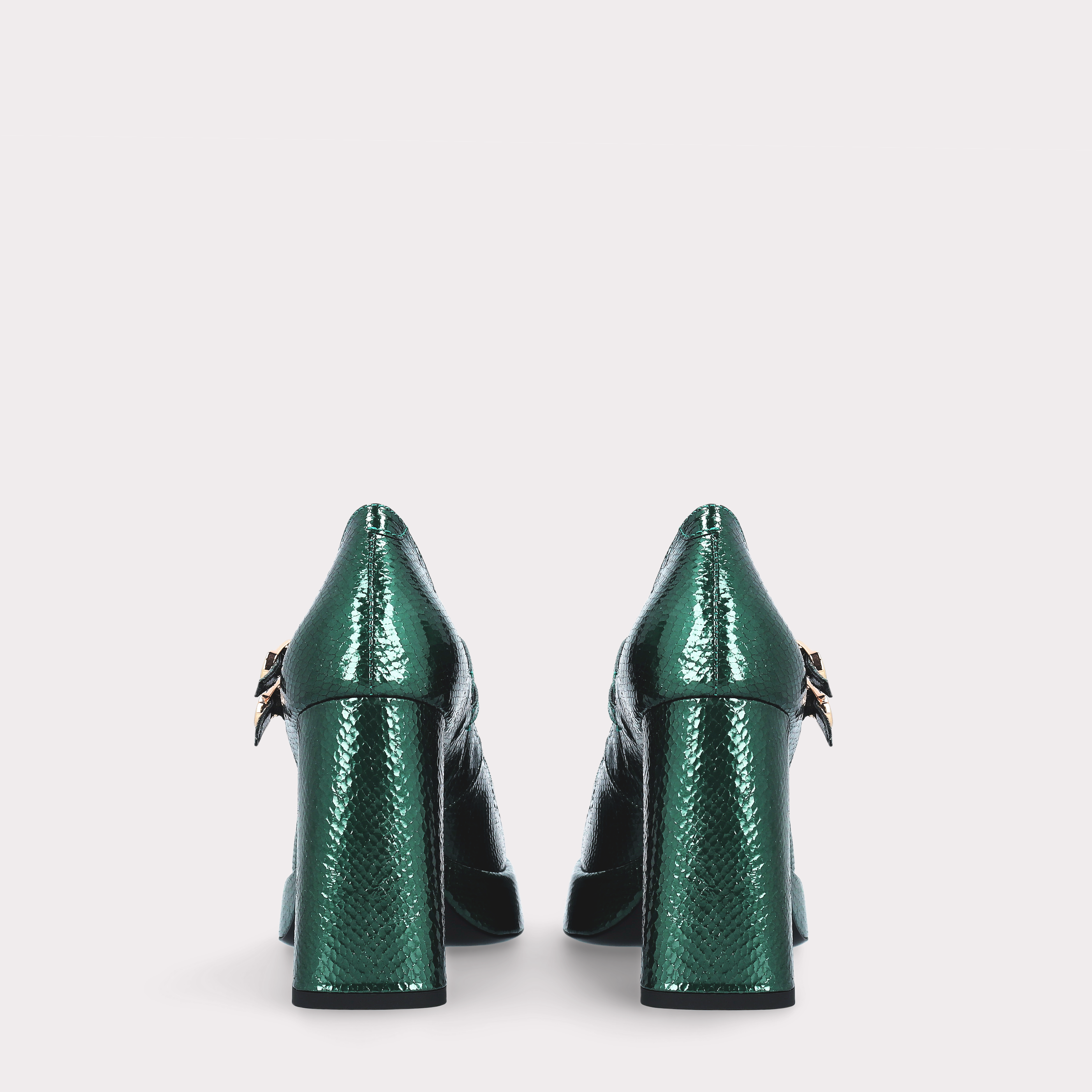 CINDY BEBE 01 MOSS GREEN MINI VIPER EMBOSSED LEATHER PLATFORM PUMPS