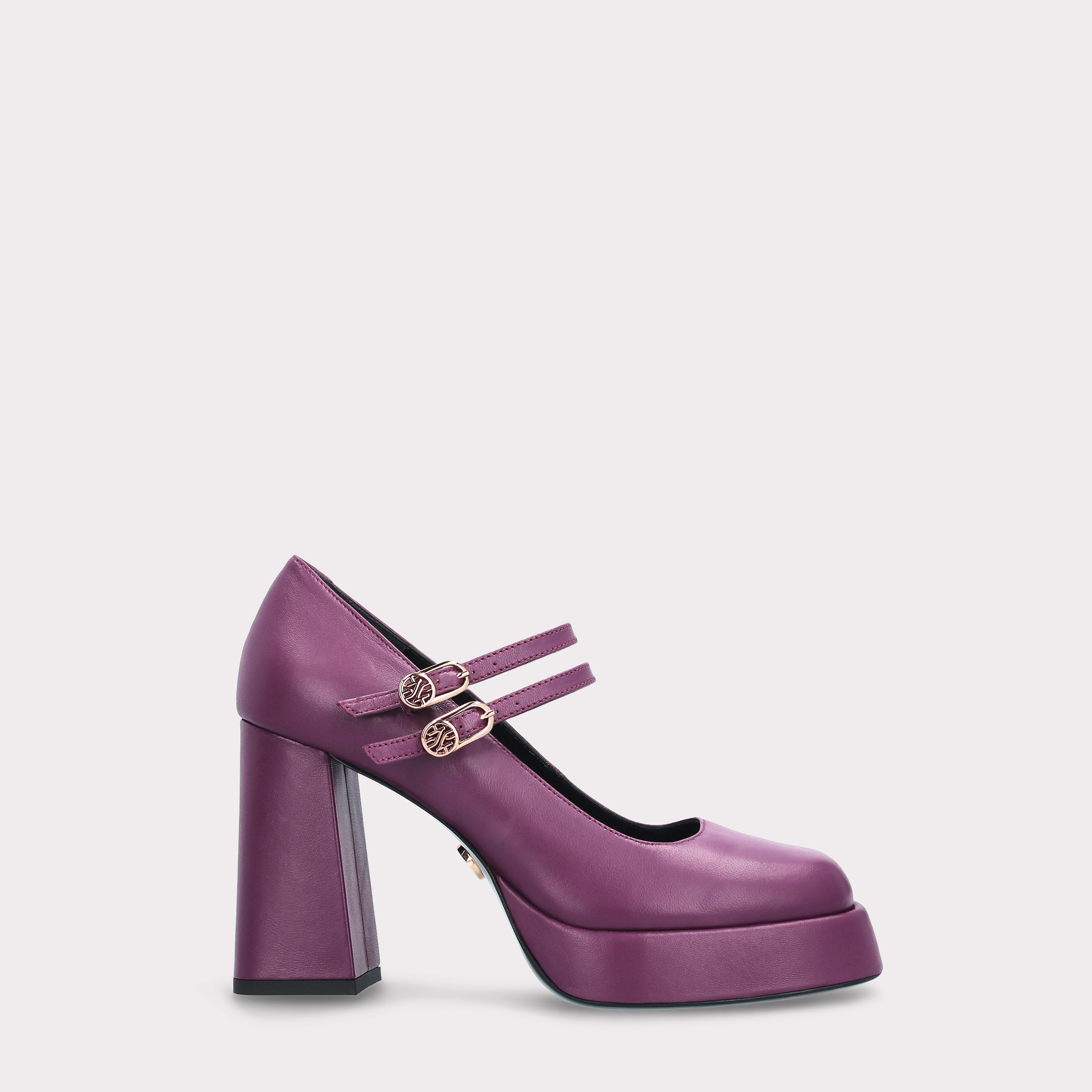 CINDY BEBE 01  PURPLE LEATHER PLATFORM PUMPS