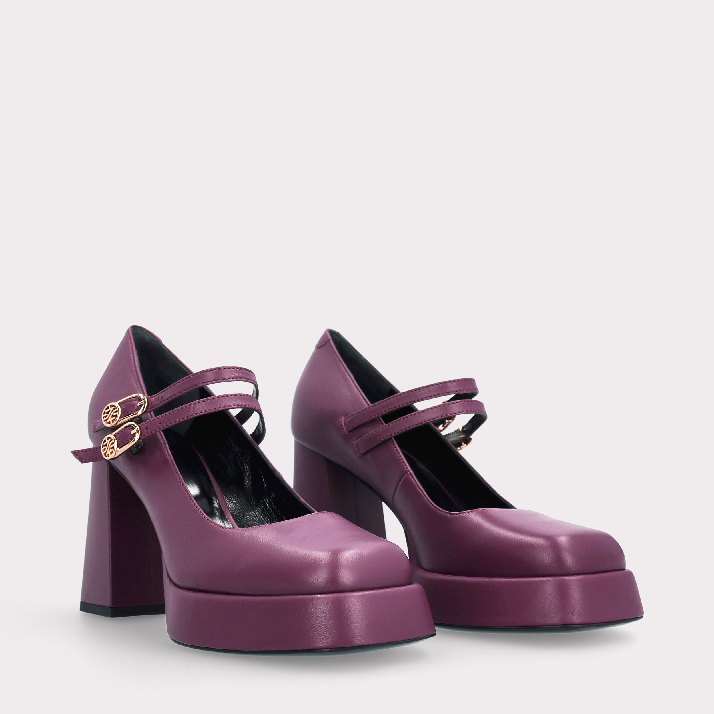 CINDY BEBE 01  PURPLE LEATHER PLATFORM PUMPS