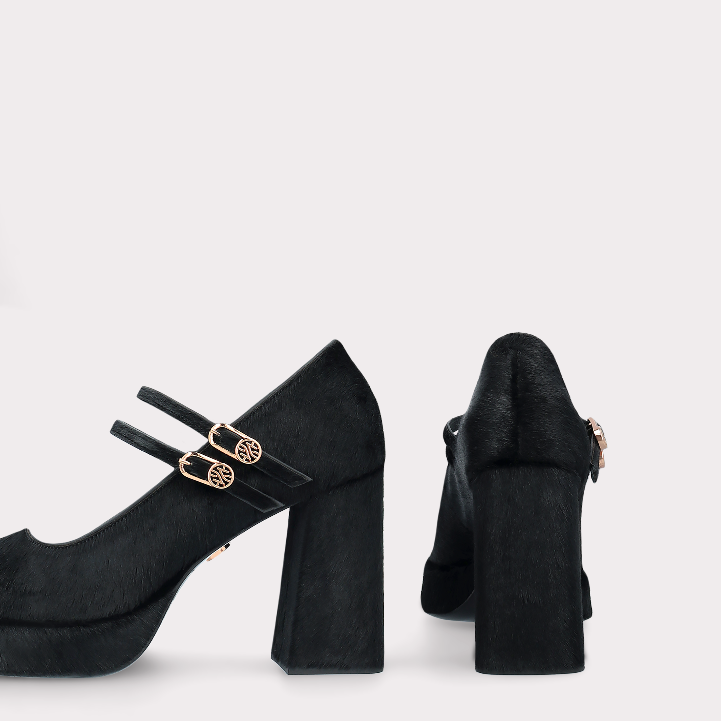 CINDY BEBE 01 BLACK CALF HAIR PUMPS