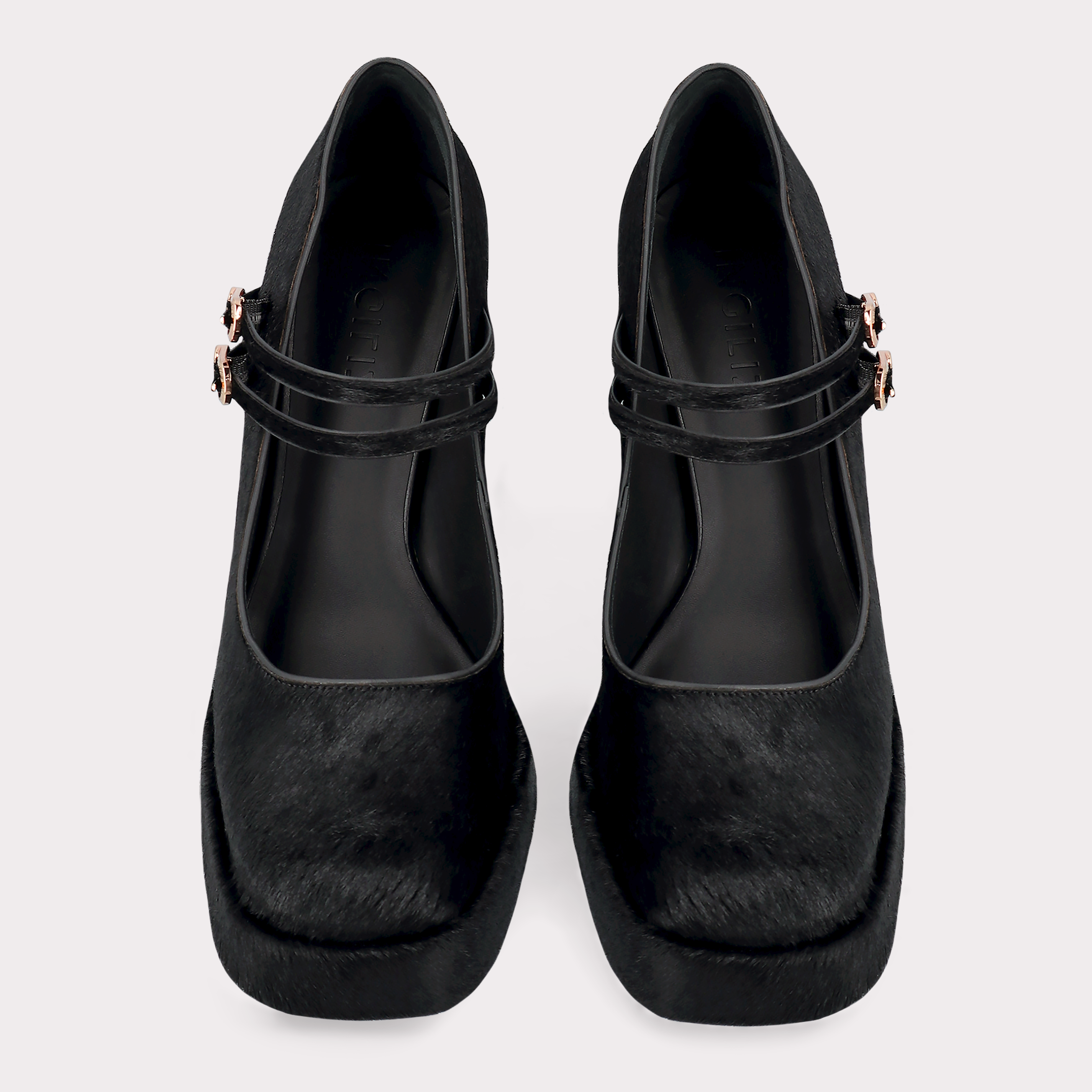 CINDY BEBE 01 BLACK CALF HAIR PUMPS