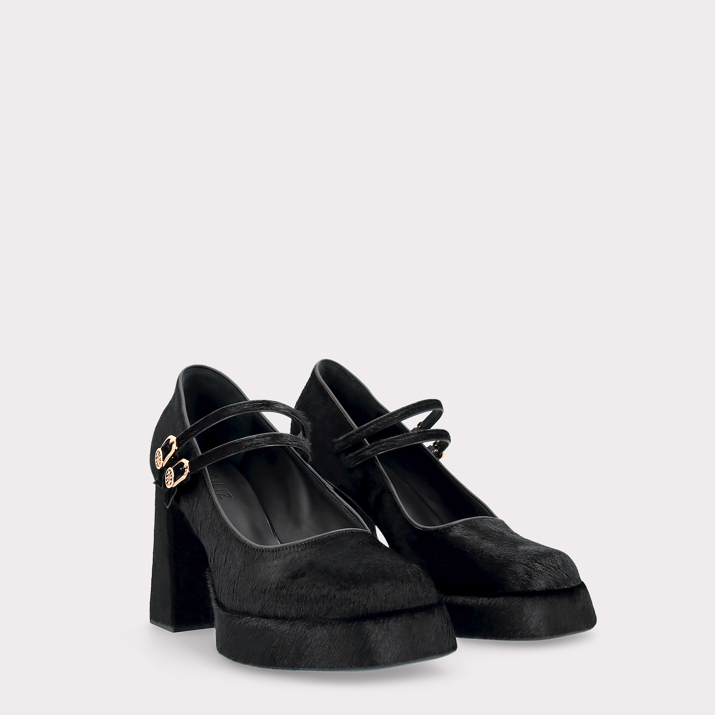 CINDY BEBE 01 BLACK CALF HAIR PUMPS
