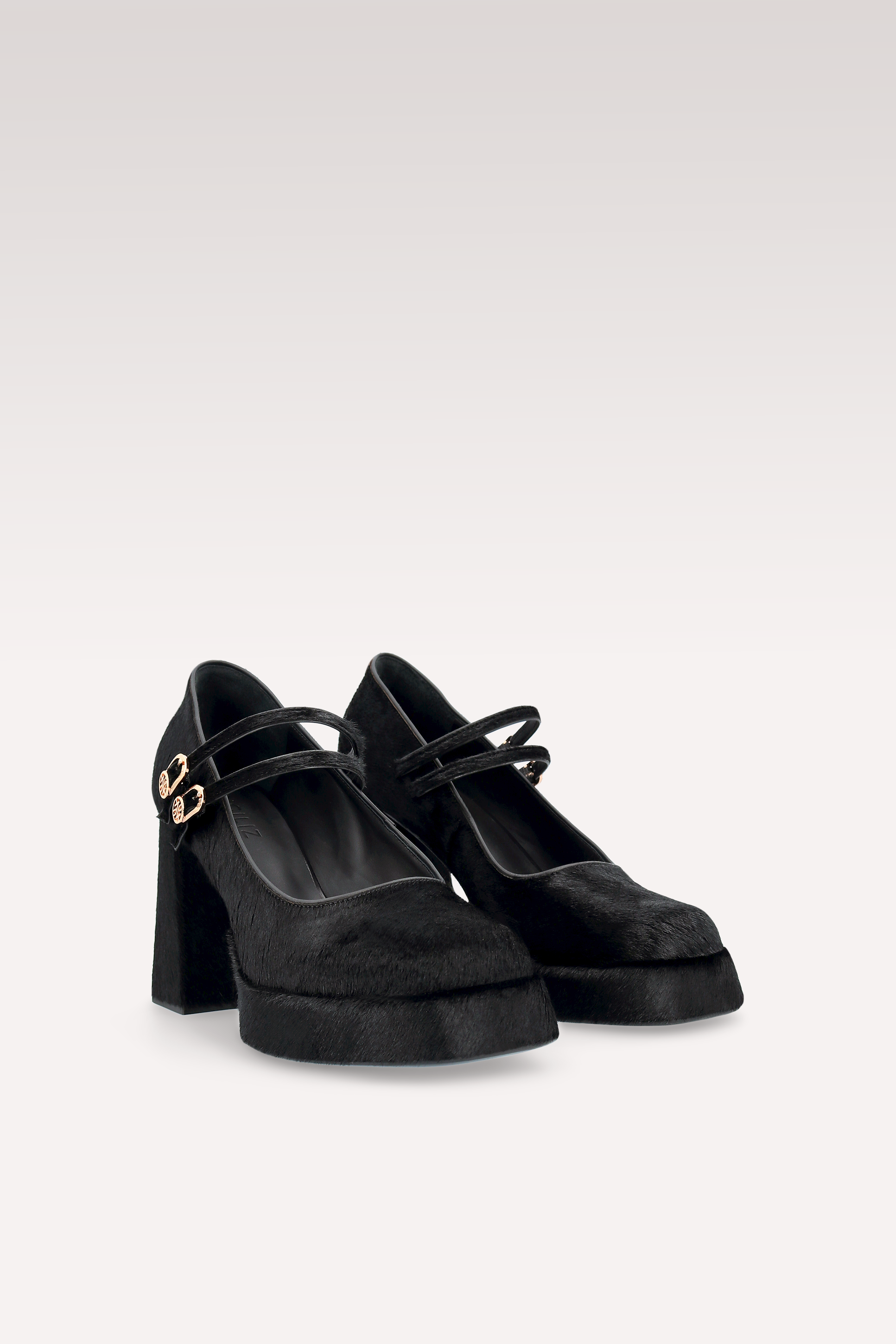 CINDY BEBE 01 BLACK CALF HAIR PUMPS