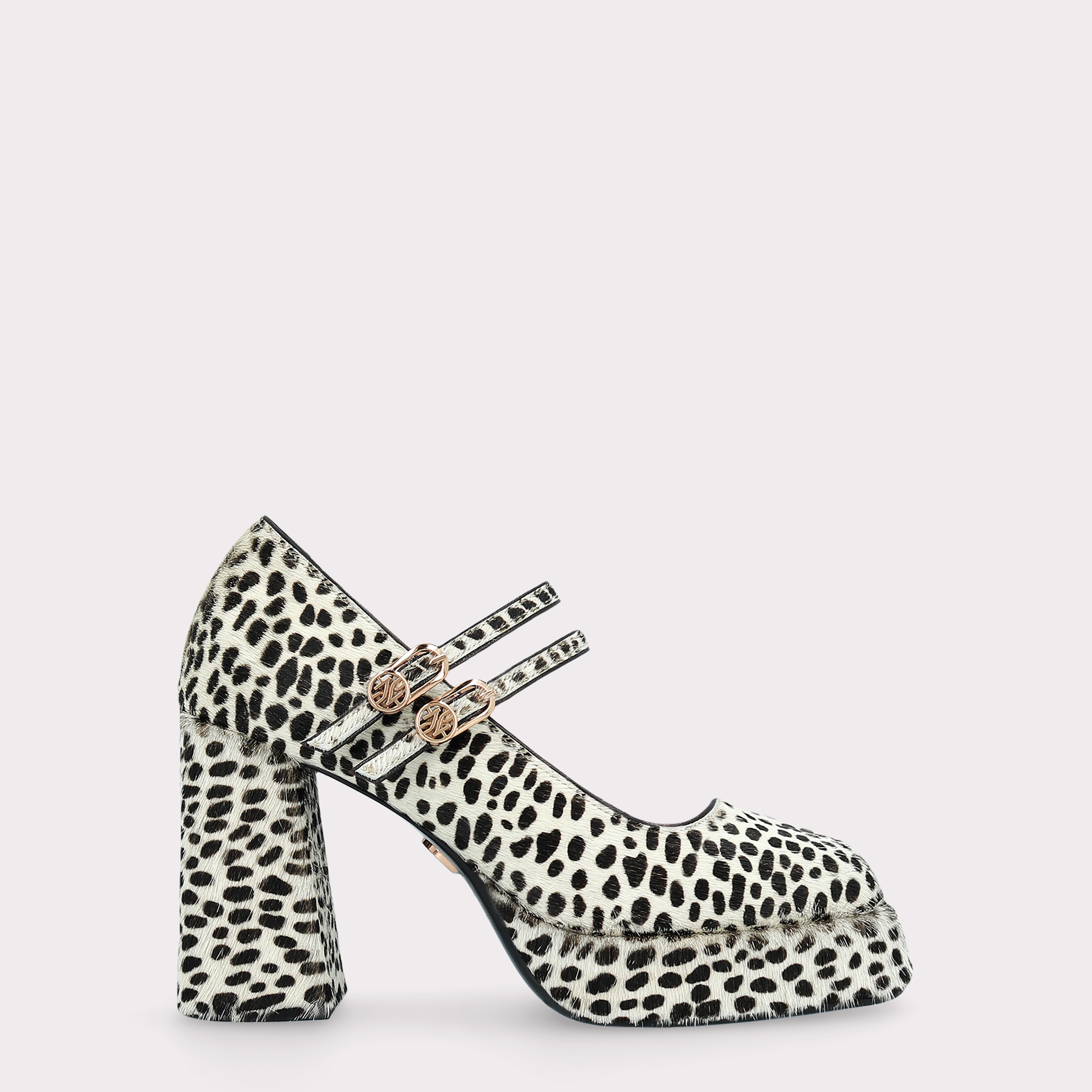 CINDY BEBE 01 WHITE LEOPARD PRINT CALF HAIR PUMPS