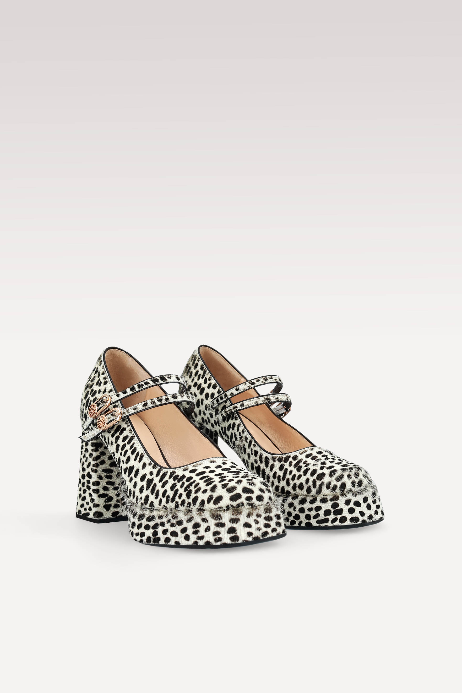 CINDY BEBE 01 WHITE LEOPARD PRINT CALF HAIR PUMPS