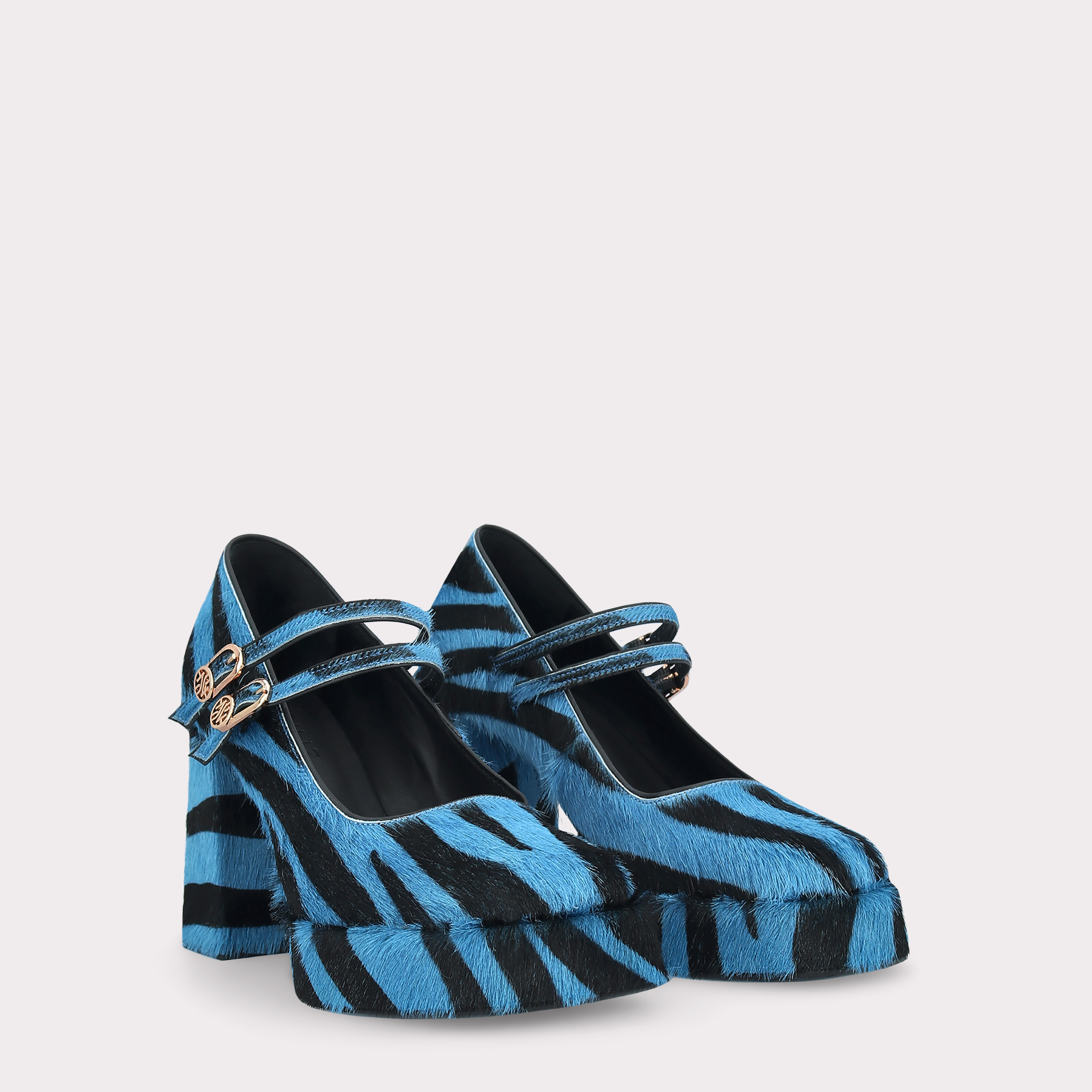 CINDY BEBE TWO 01 BLUE ZEBRA PRINT CALF HAIR PUMPS