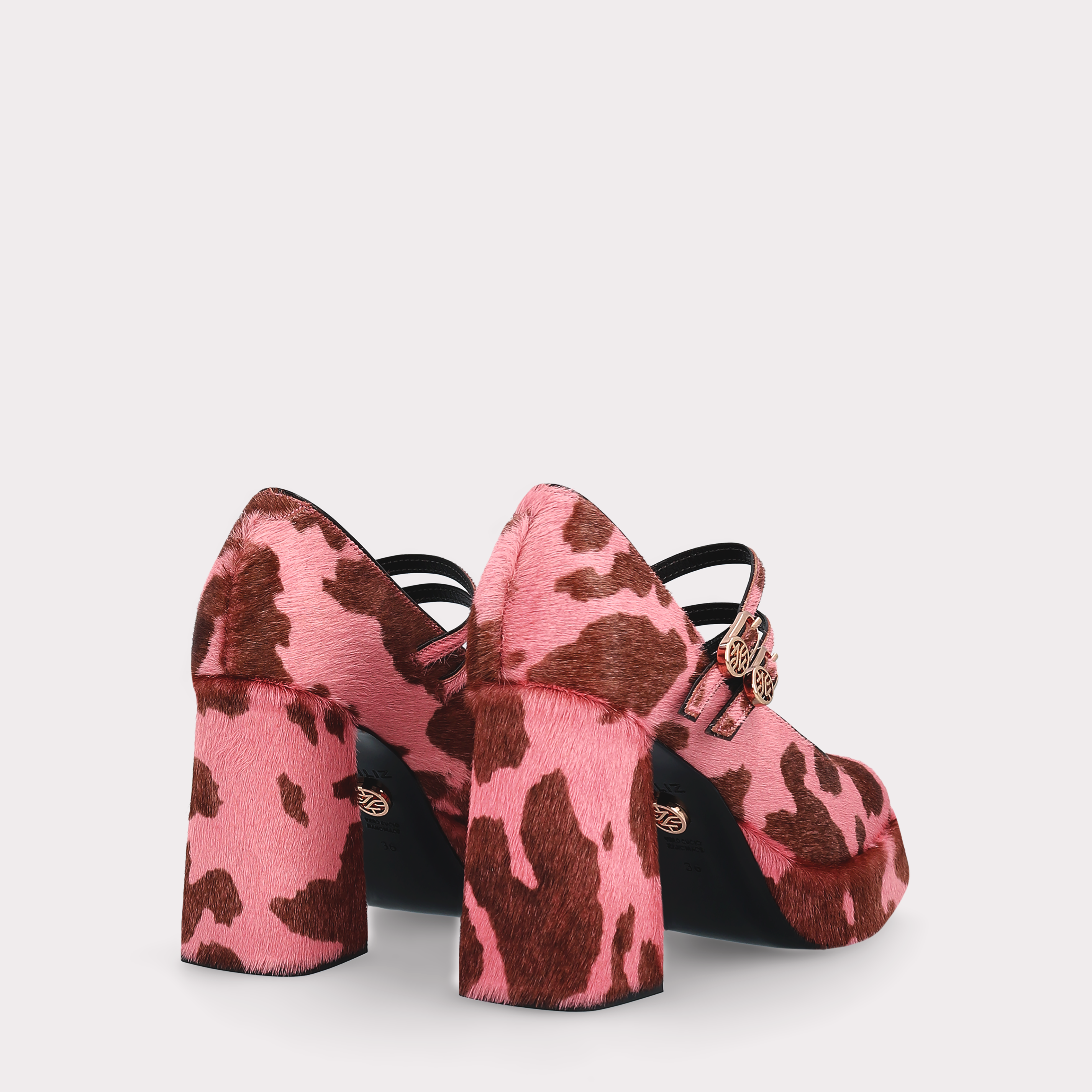 CINDY BEBE 01 PINK COW FUR LEATHER PLATFORM PUMPS