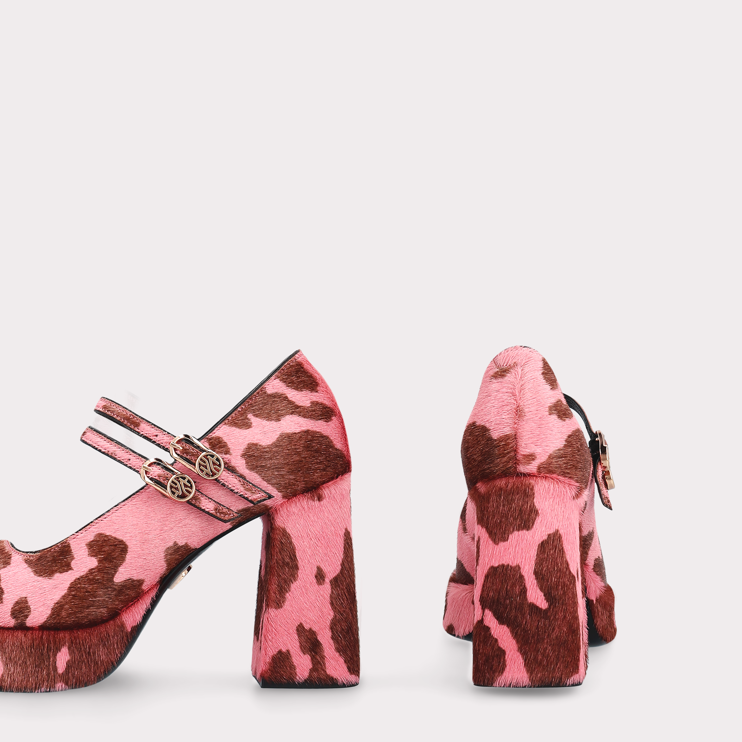 CINDY BEBE 01 PINK COW FUR LEATHER PLATFORM PUMPS