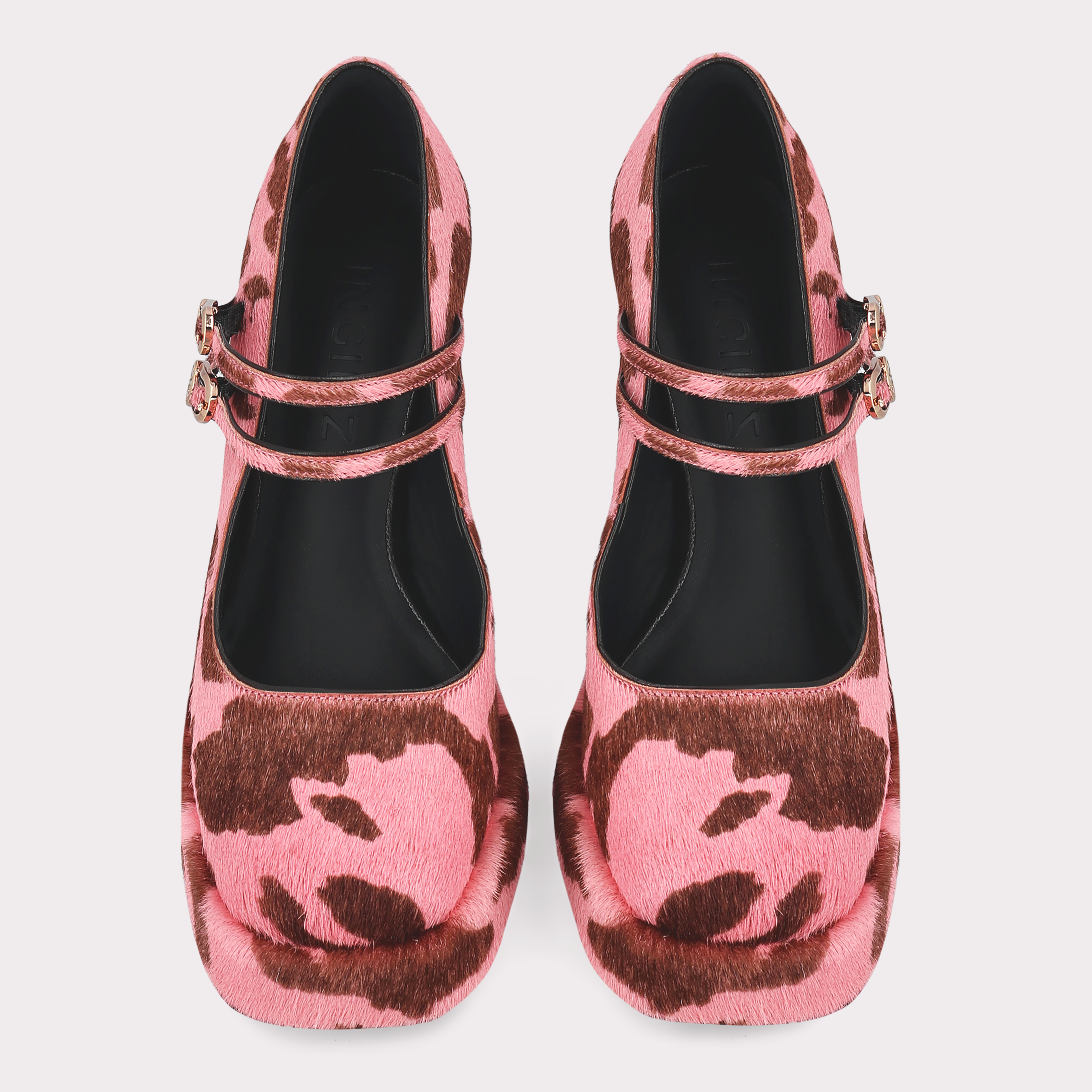 CINDY BEBE 01 PINK COW FUR LEATHER PLATFORM PUMPS