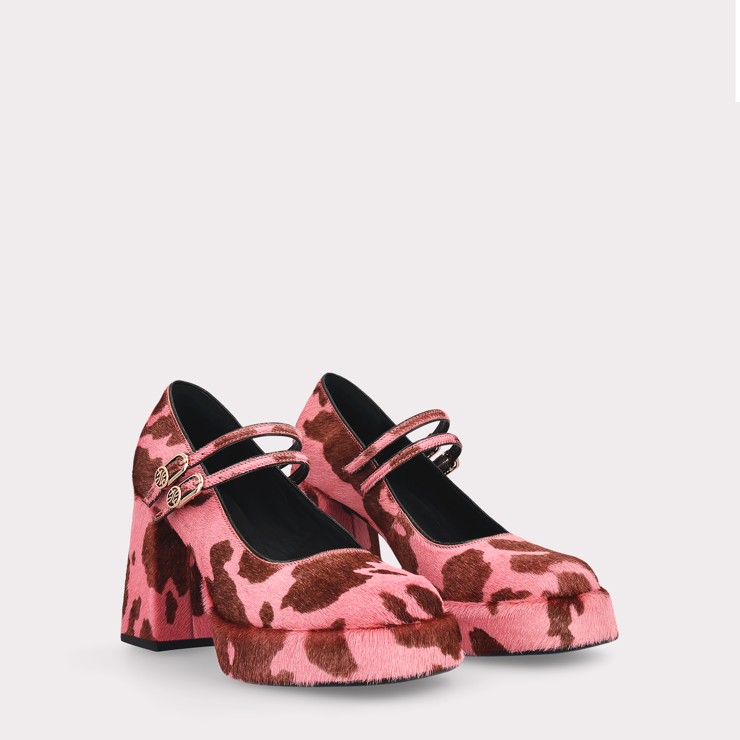 CINDY BEBE 01 PINK COW FUR LEATHER PLATFORM PUMPS