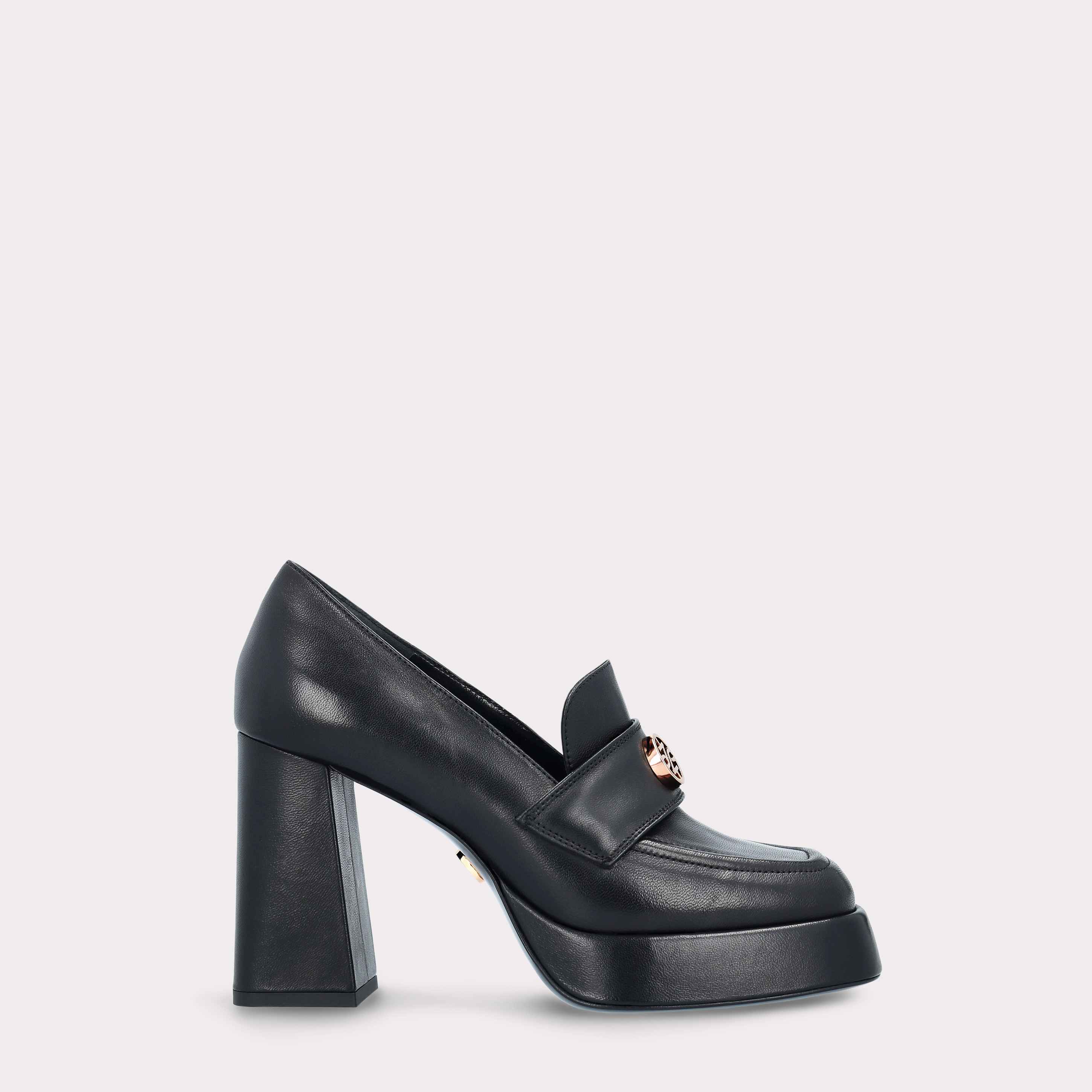 Black leather platform sales pumps