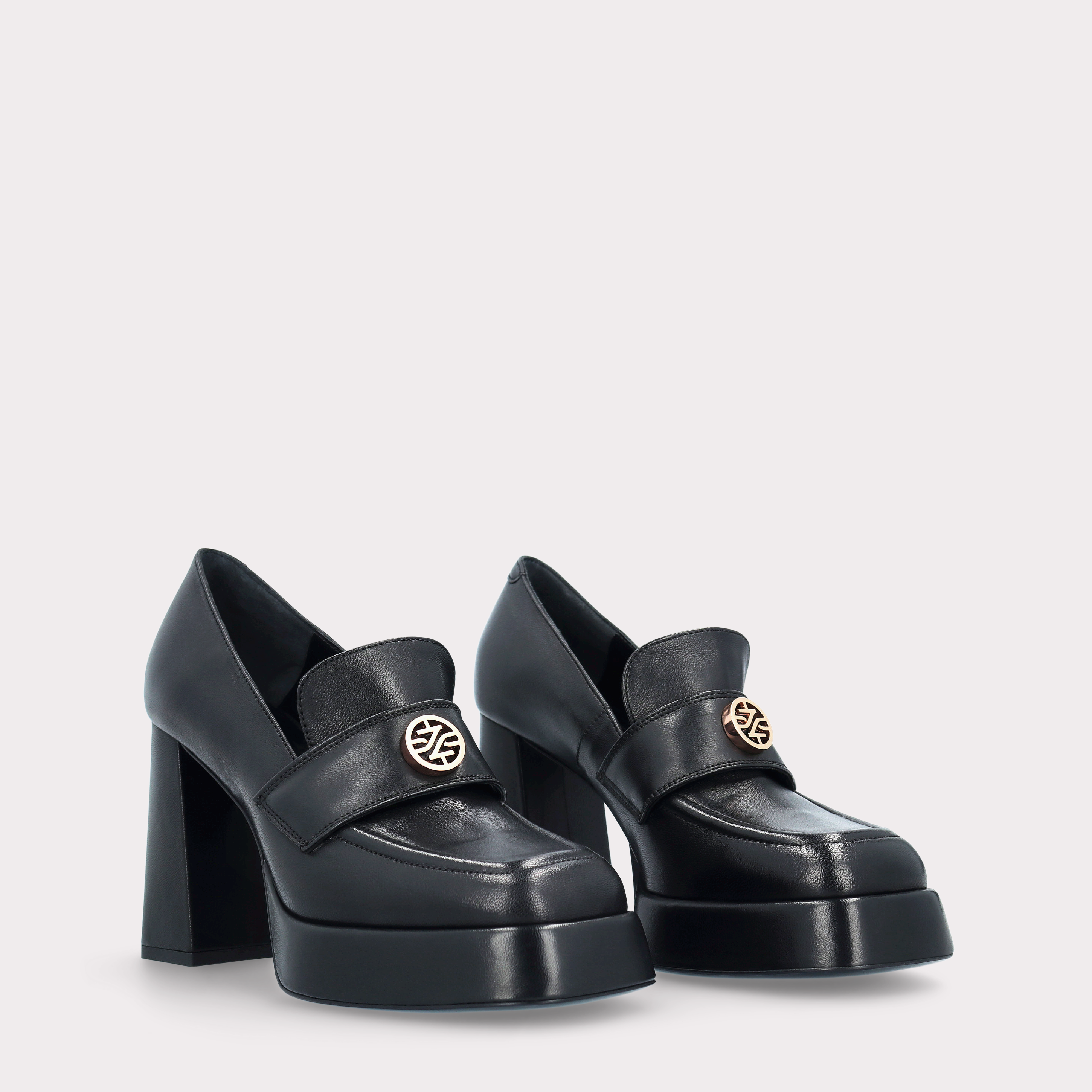 CINDY MOK 02 BLACK SMOOTH LEATHER PLATFORM PUMPS