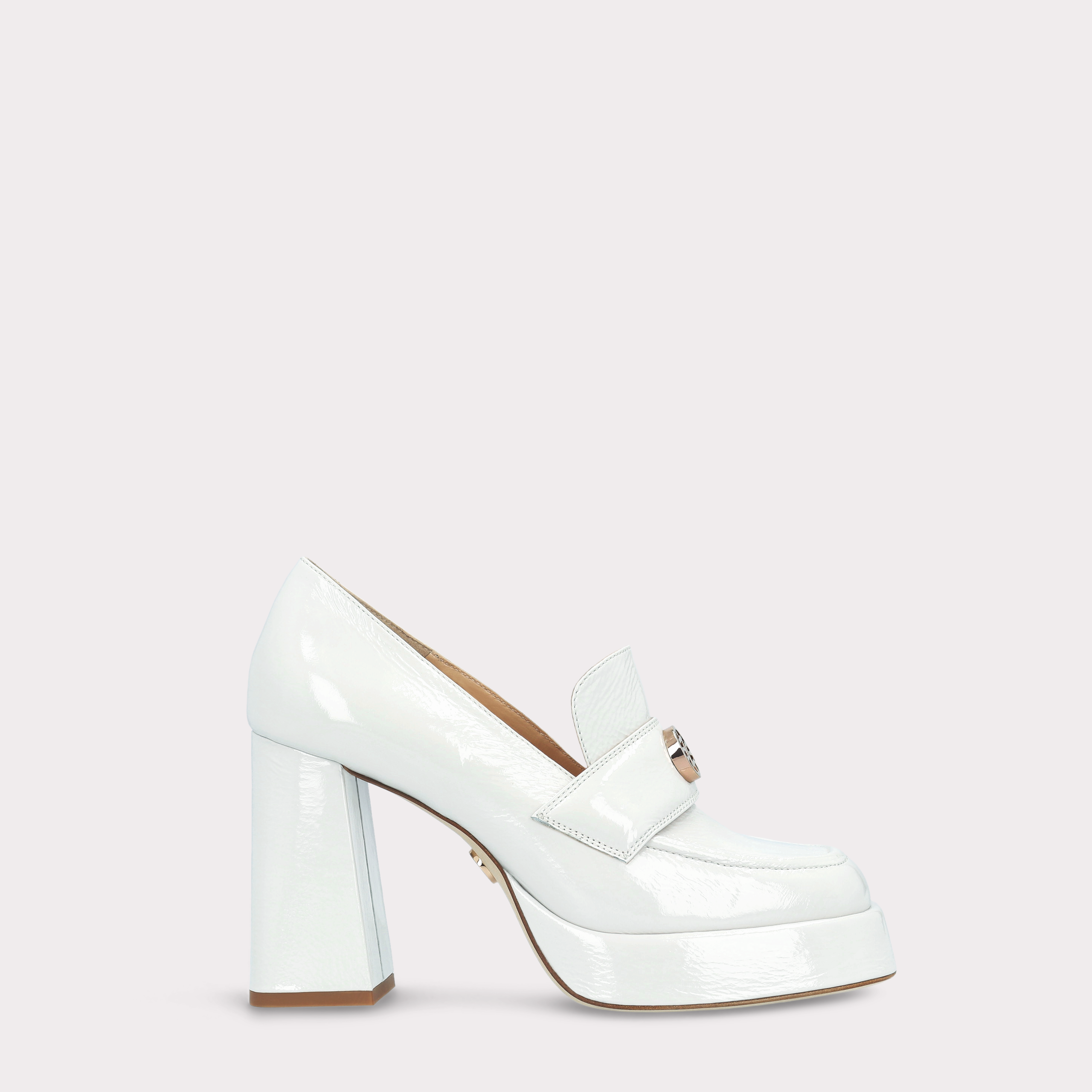 CINDY MOK 02 STORM GRAY CRUSHED PATENT LEATHER PLATFORM PUMPS
