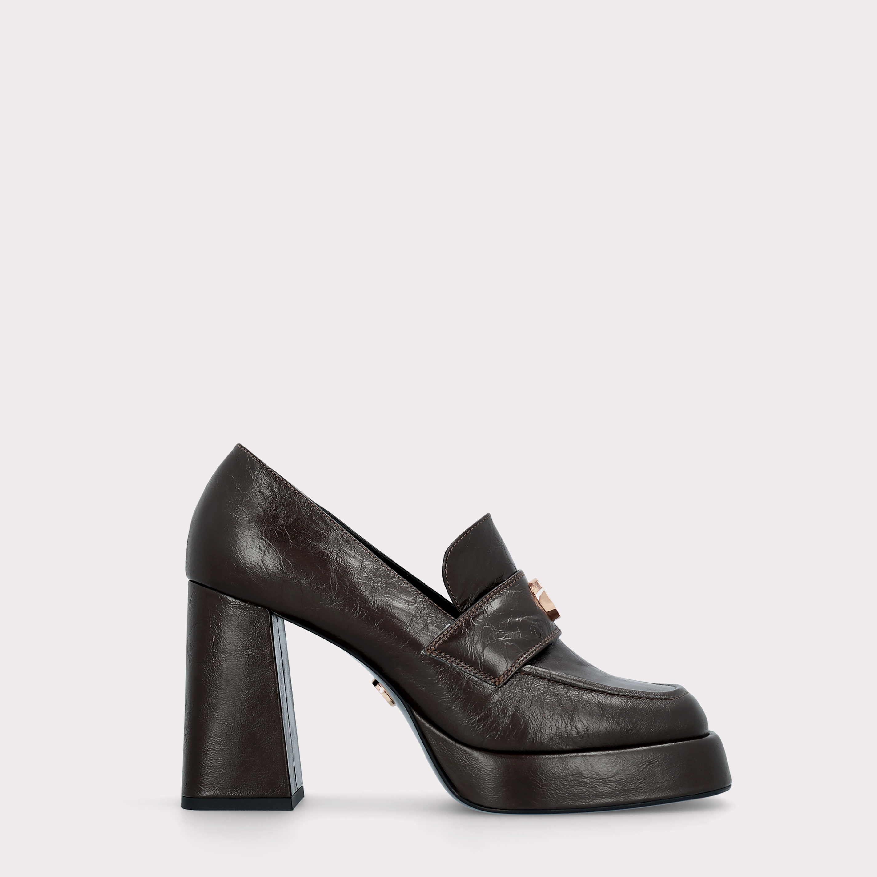 CINDY MOK 02 DARK BROWN SMOOTH LEATHER PLATFORM PUMPS
