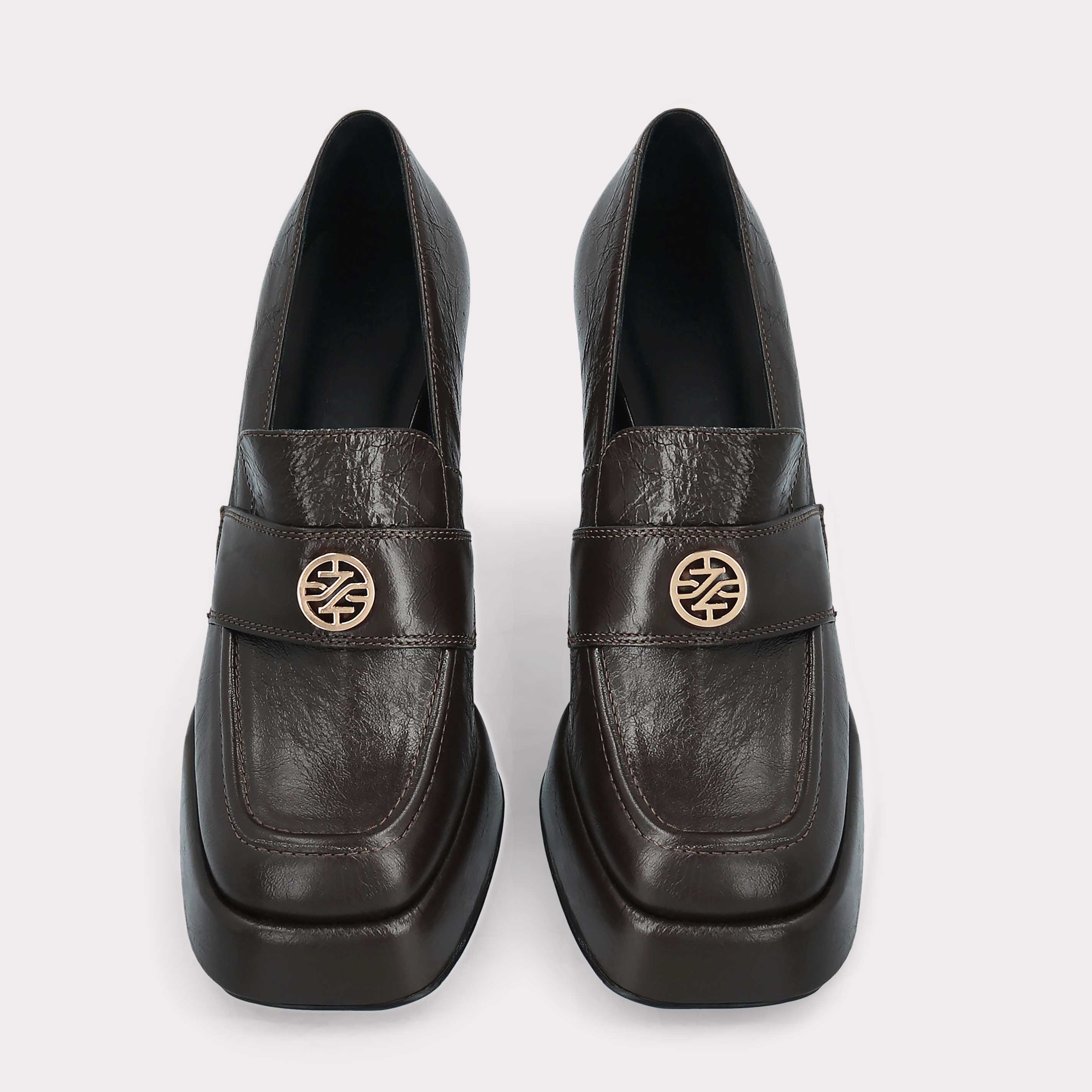 CINDY MOK 02 DARK BROWN SMOOTH LEATHER PLATFORM PUMPS