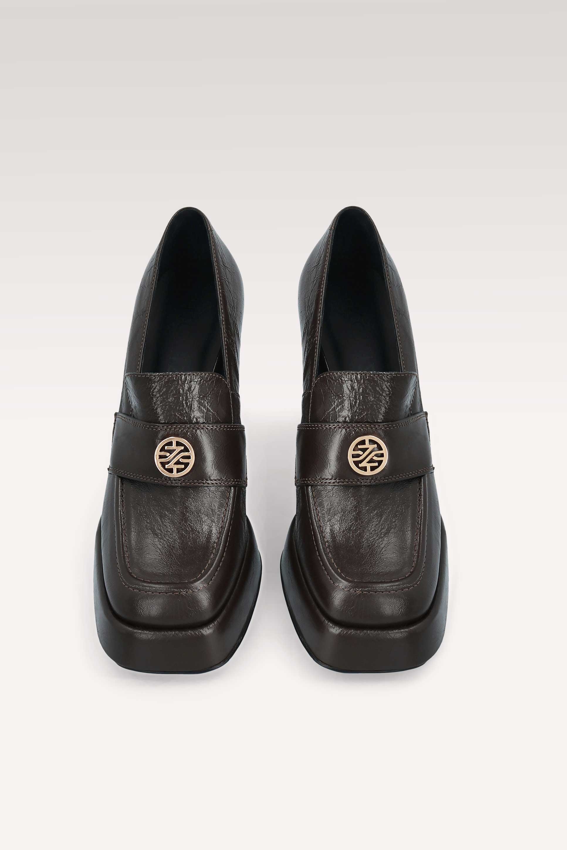 CINDY MOK 02 DARK BROWN SMOOTH LEATHER PLATFORM PUMPS