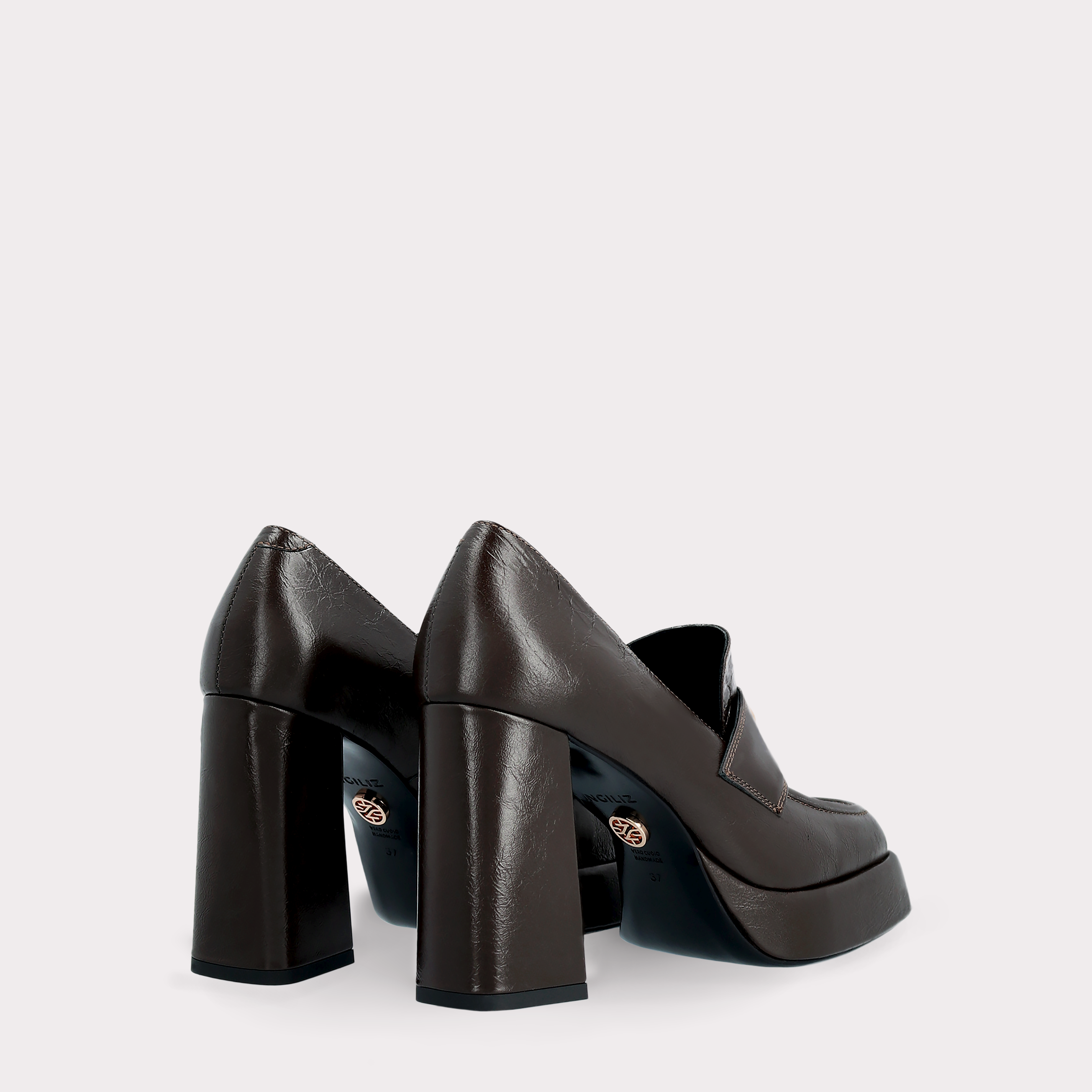 CINDY MOK 02 DARK BROWN SMOOTH LEATHER PLATFORM PUMPS