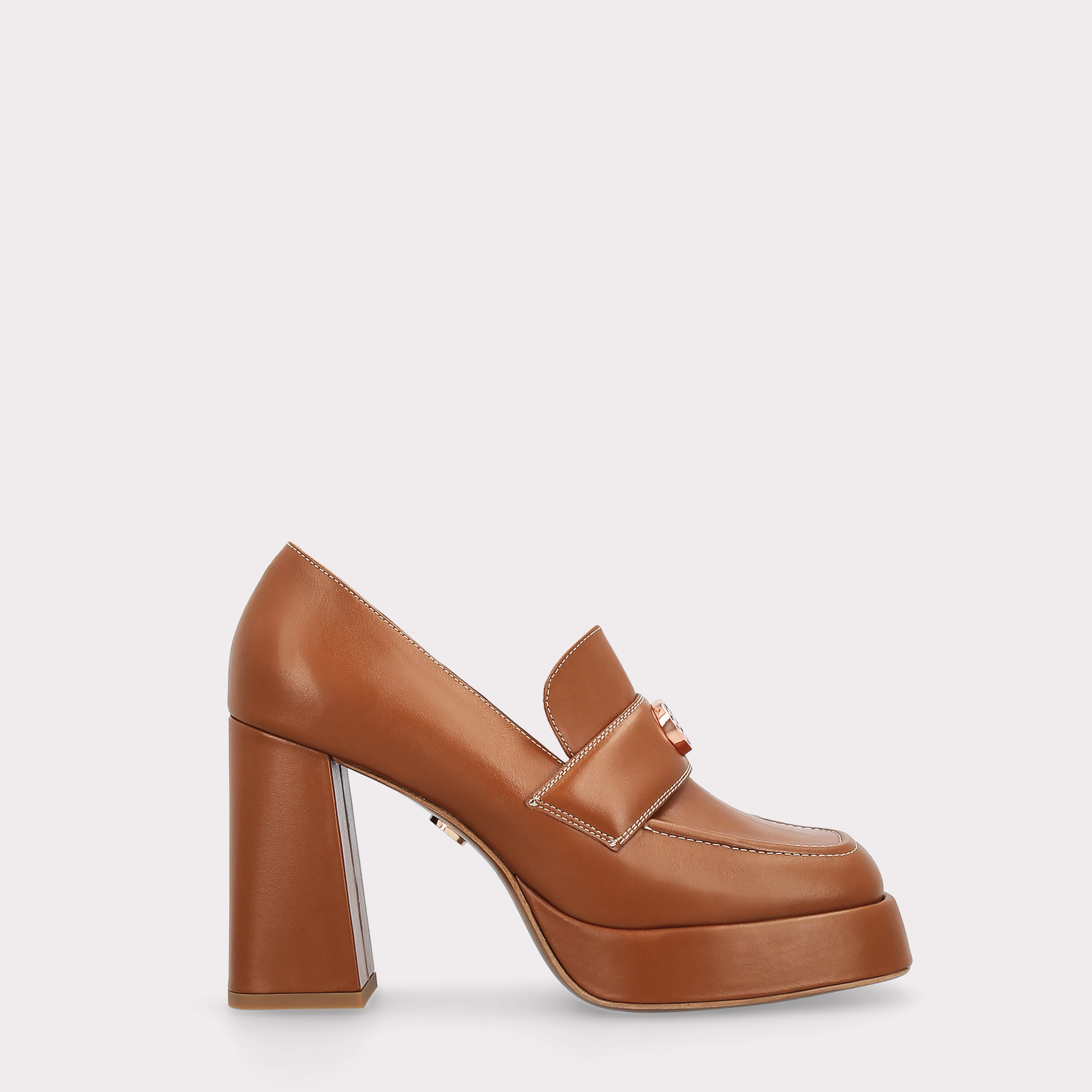CINDY MOK 02 BROWN STITCH LEATHER PLATFORM PUMPS