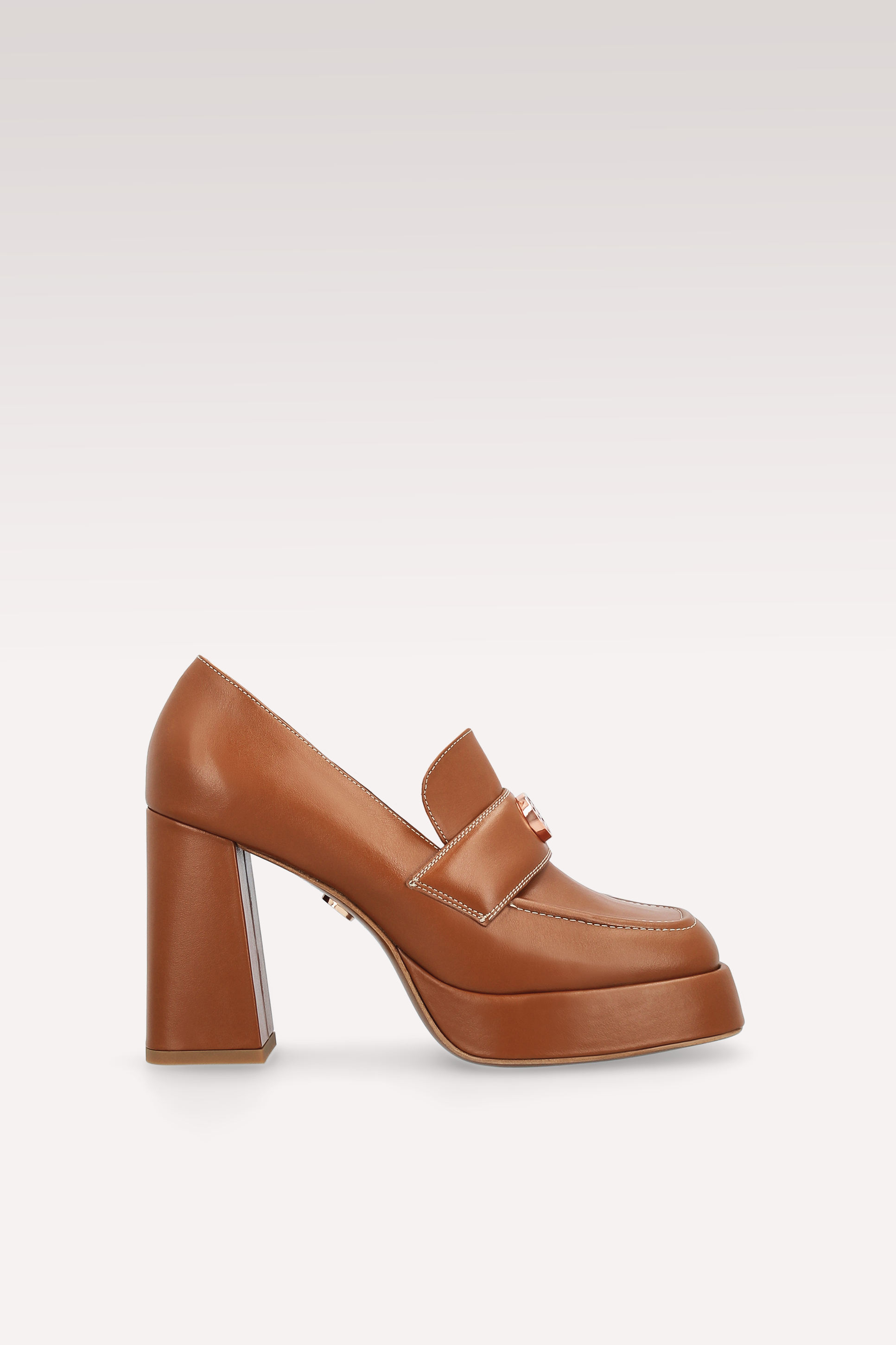 CINDY MOK 02 BROWN STITCH LEATHER PLATFORM PUMPS
