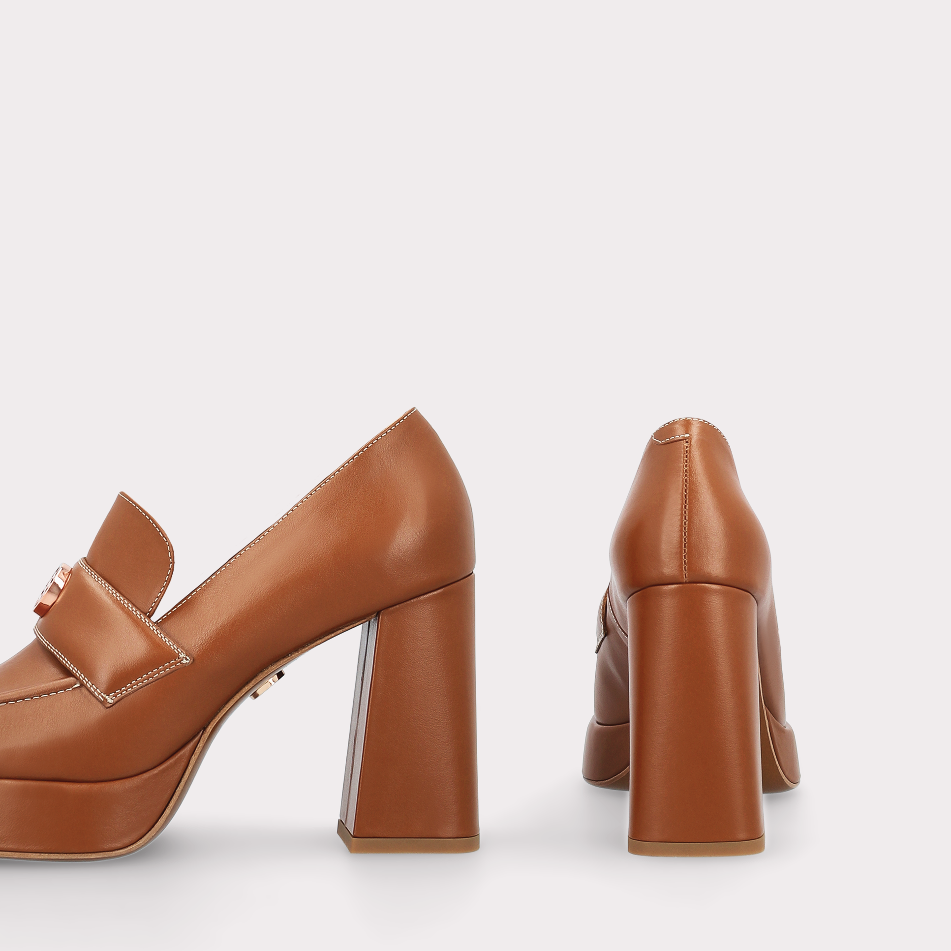 CINDY MOK 02 BROWN STITCH LEATHER PLATFORM PUMPS