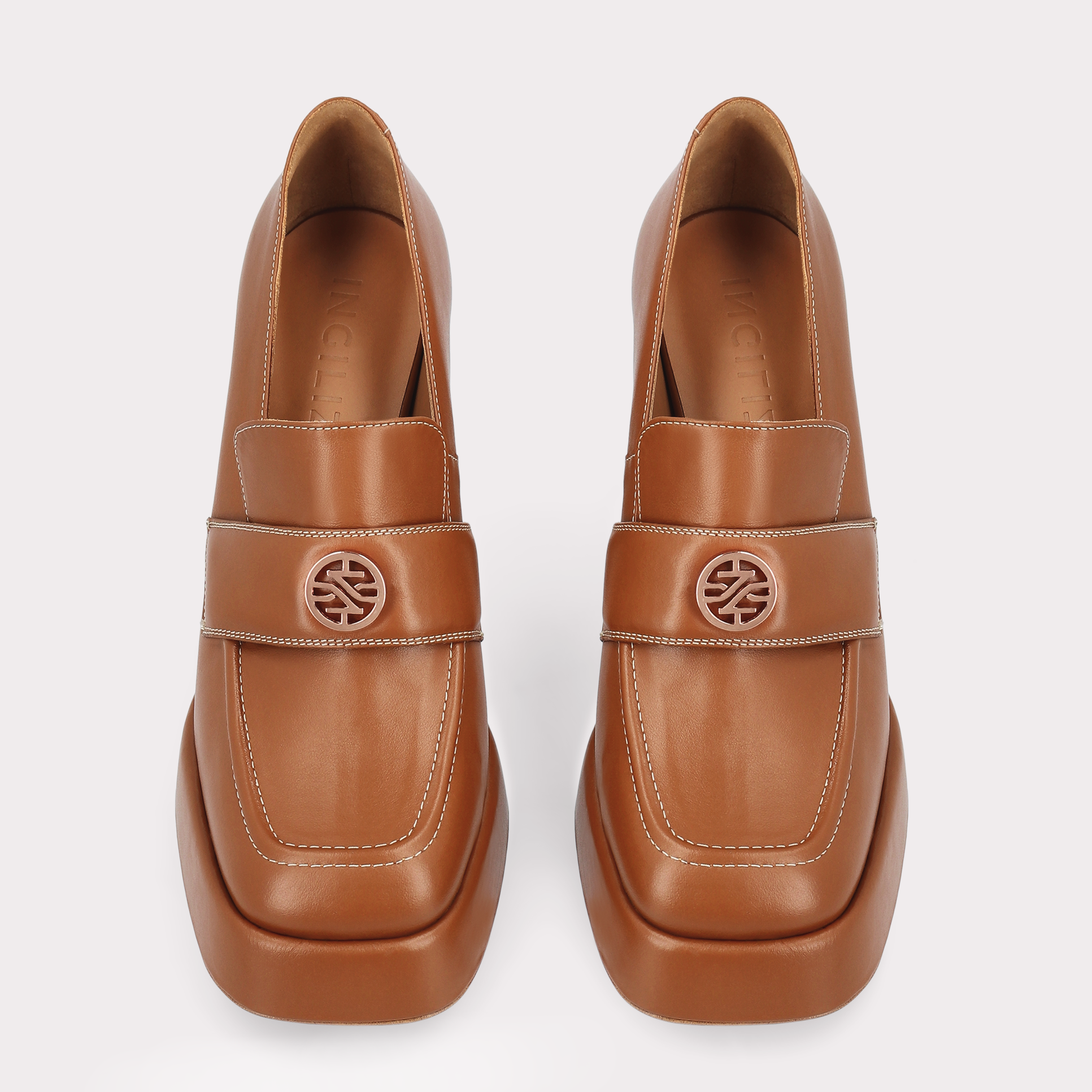 CINDY MOK 02 BROWN STITCH LEATHER PLATFORM PUMPS