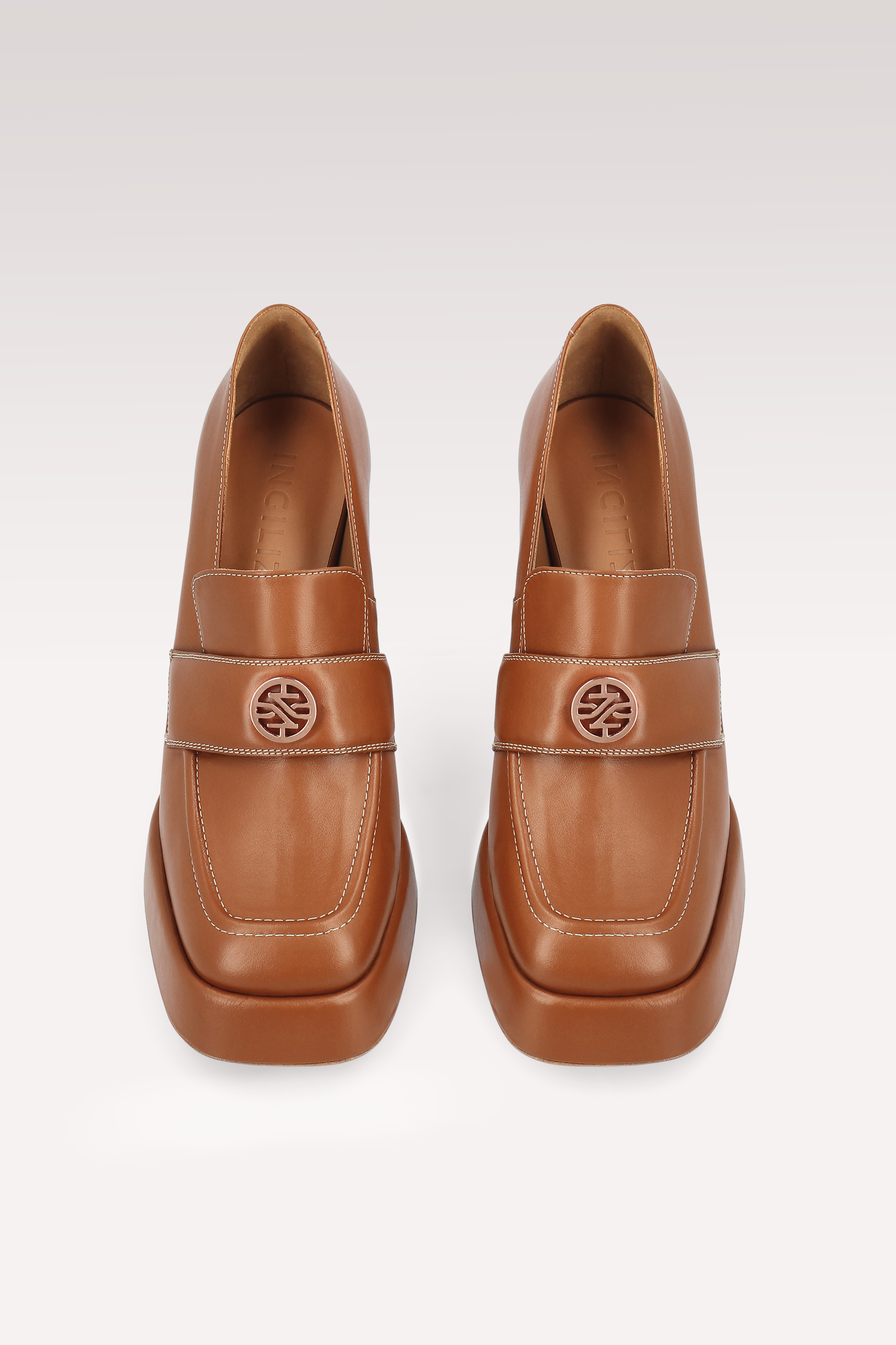 CINDY MOK 02 BROWN STITCH LEATHER PLATFORM PUMPS AND COLETTE CROSSBODY BAG