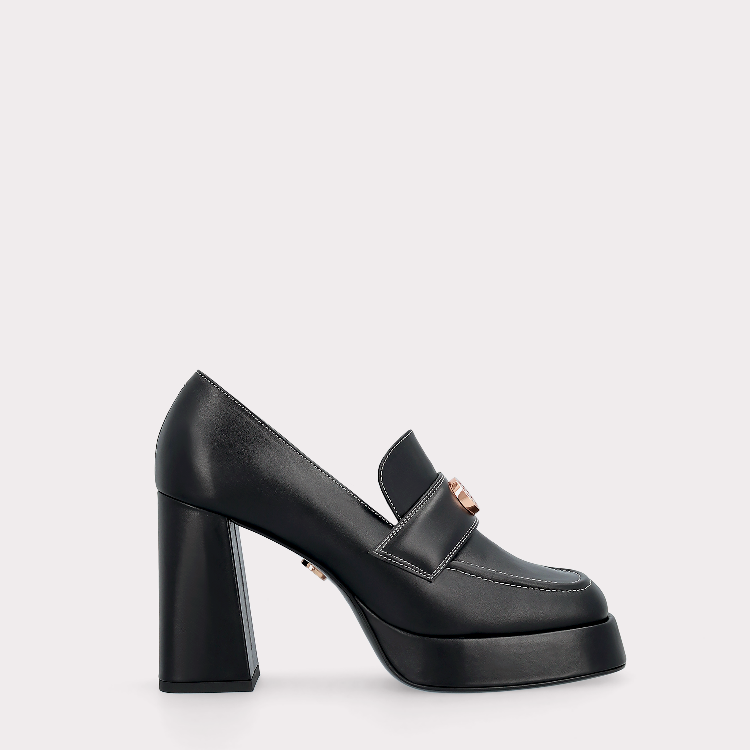 CINDY MOK 02 BLACK STITCH LEATHER PLATFORM PUMPS