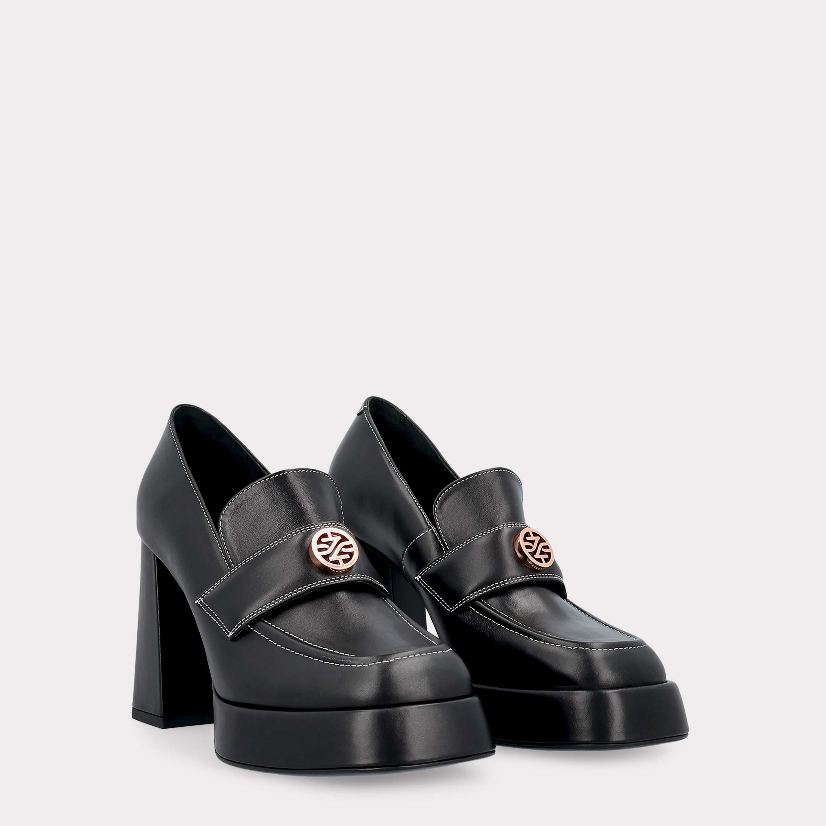 CINDY MOK 02 BLACK STITCH LEATHER PLATFORM PUMPS