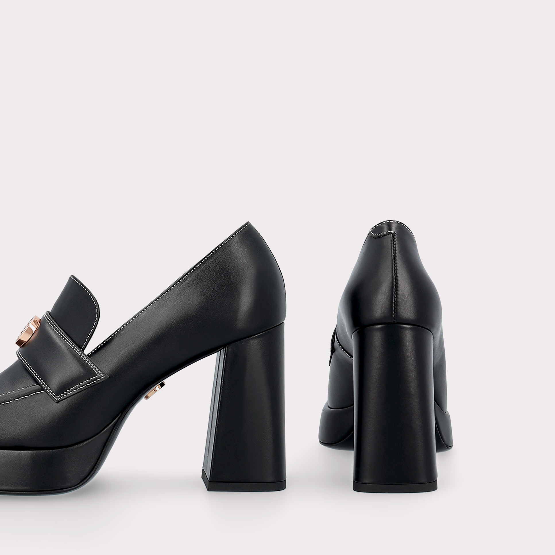 CINDY MOK 02 BLACK STITCH LEATHER PLATFORM PUMPS