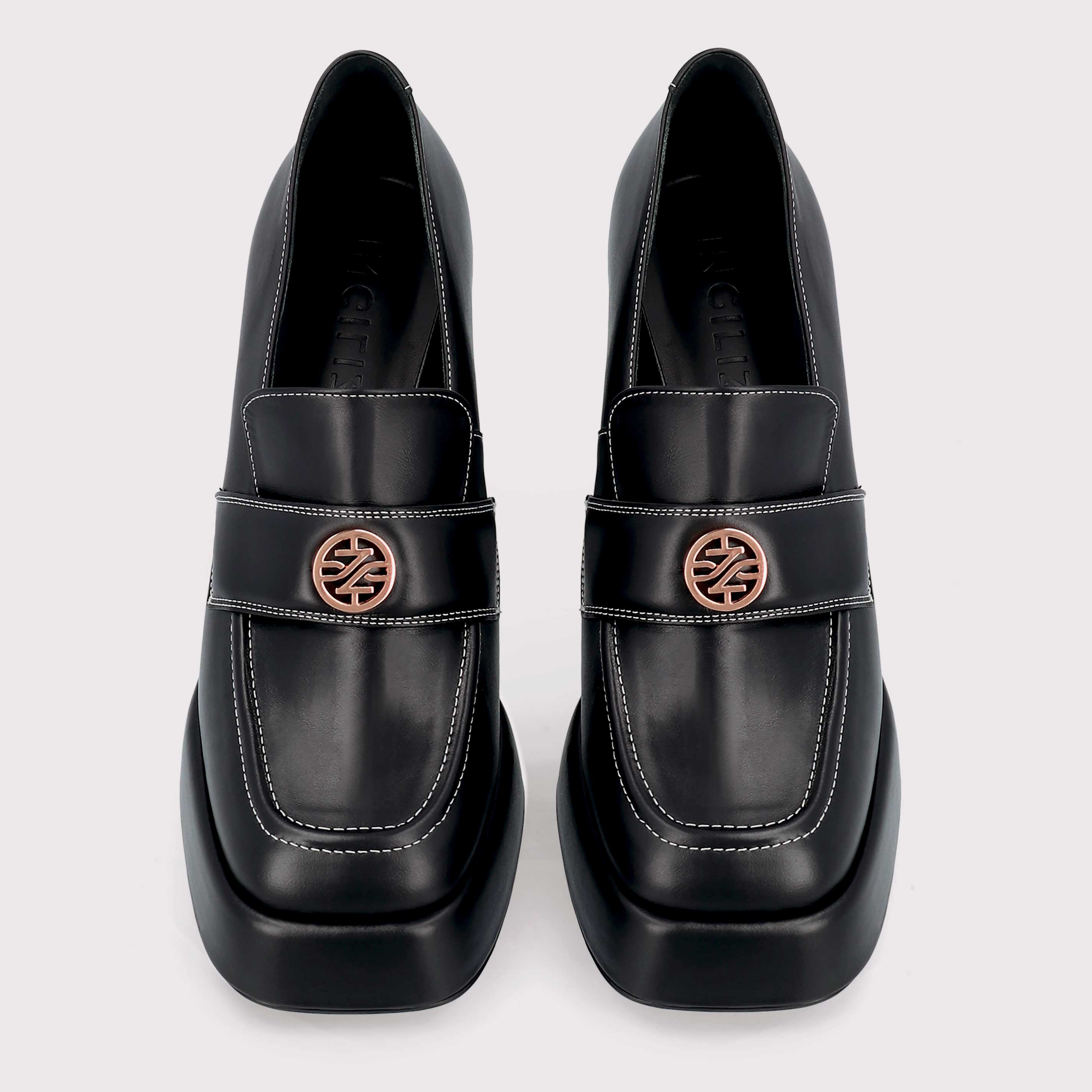CINDY MOK 02 BLACK STITCH LEATHER PLATFORM PUMPS