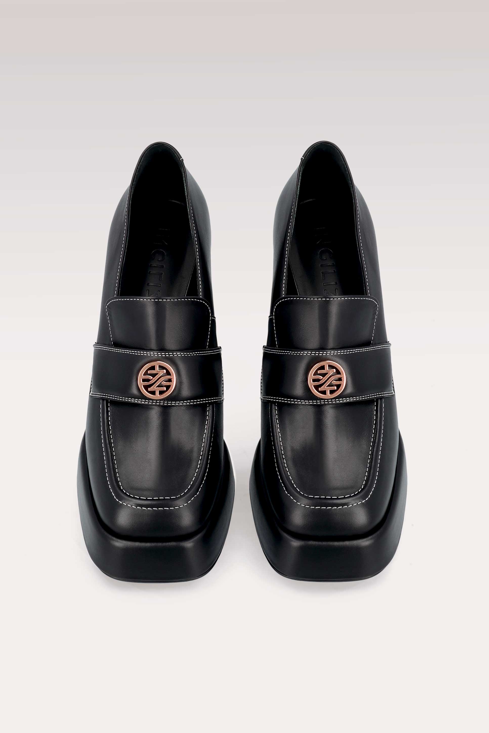 CINDY MOK 02 BLACK STITCH LEATHER PLATFORM PUMPS AND CARRIE CROSSBODY BAG