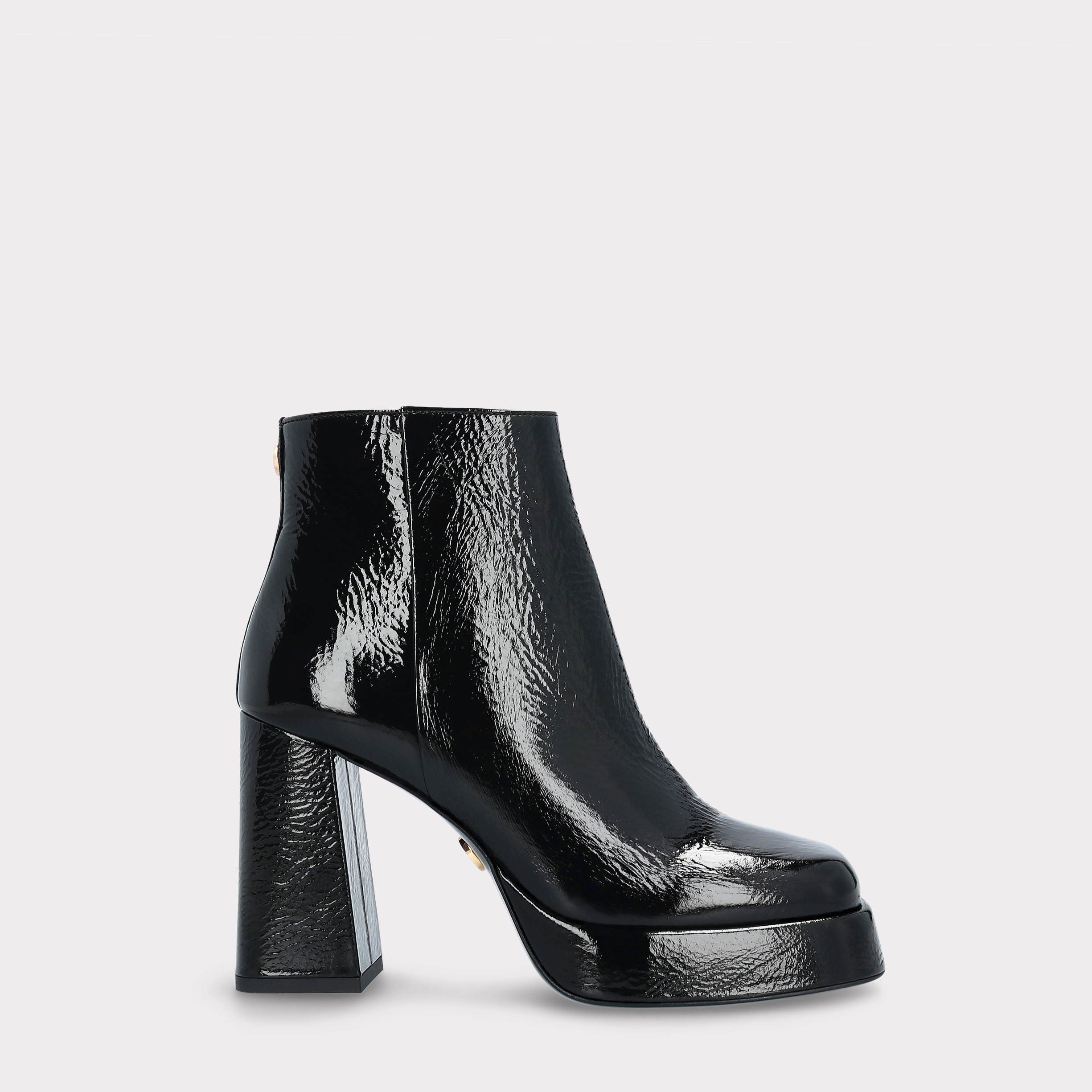 CINDY BLACK CRUSHED PATENT LEATHER PLATFORM ANKLE BOOTS