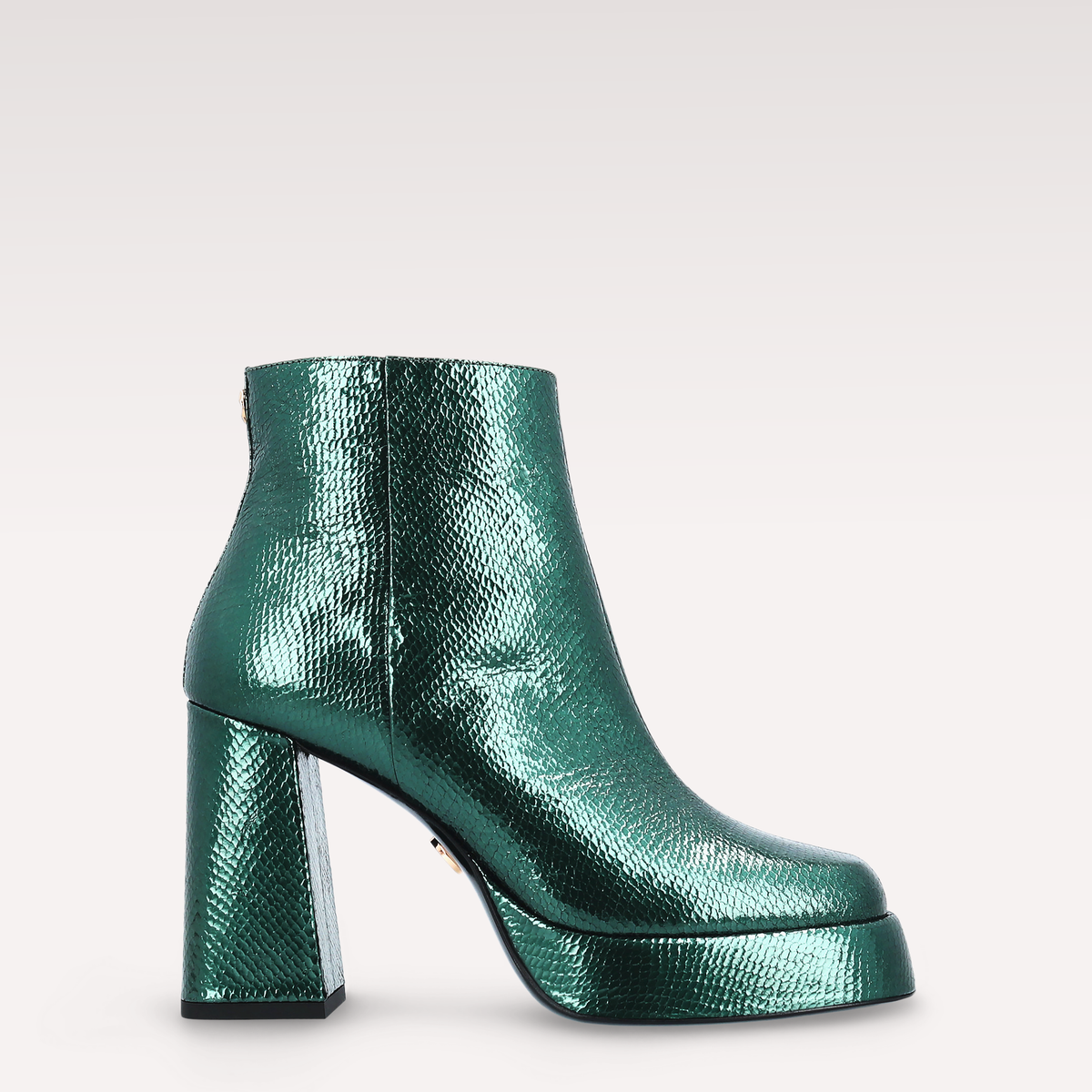 CINDY ZIP 02 MOSS GREEN MINI VIPER EMBOSSED LEATHER PLATFORM ANKLE BOO