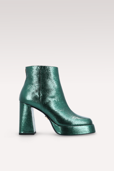 CINDY ZIP 02 MOSS GREEN MINI VIPER EMBOSSED LEATHER PLATFORM ANKLE BOO