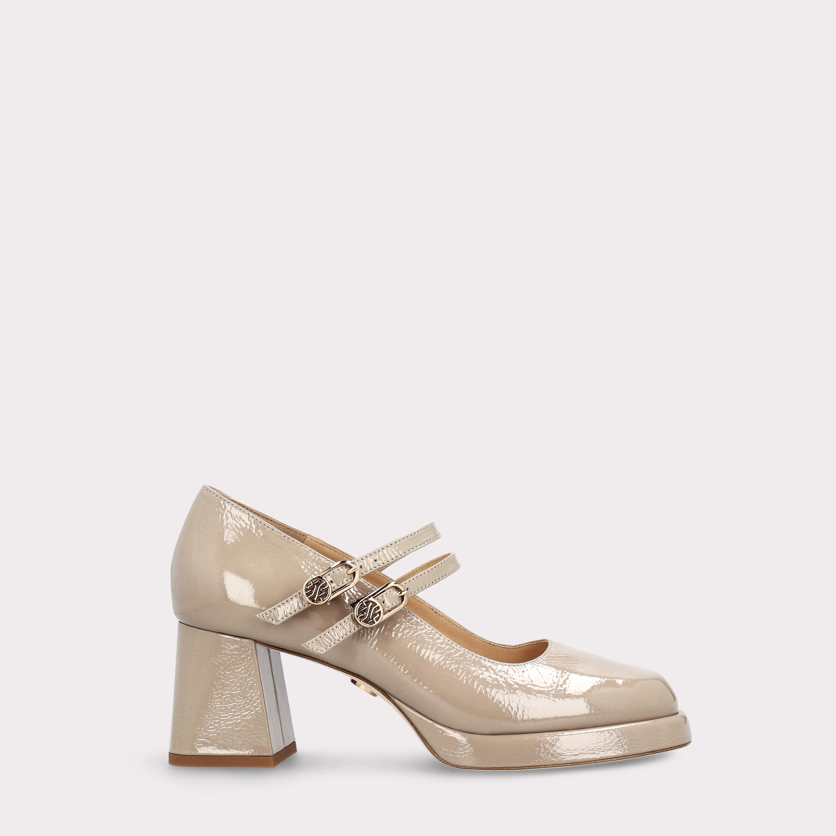 CONNIE BEBE 01 NUDE CRUSHED PATENT LEATHER PLATFORM PUMPS