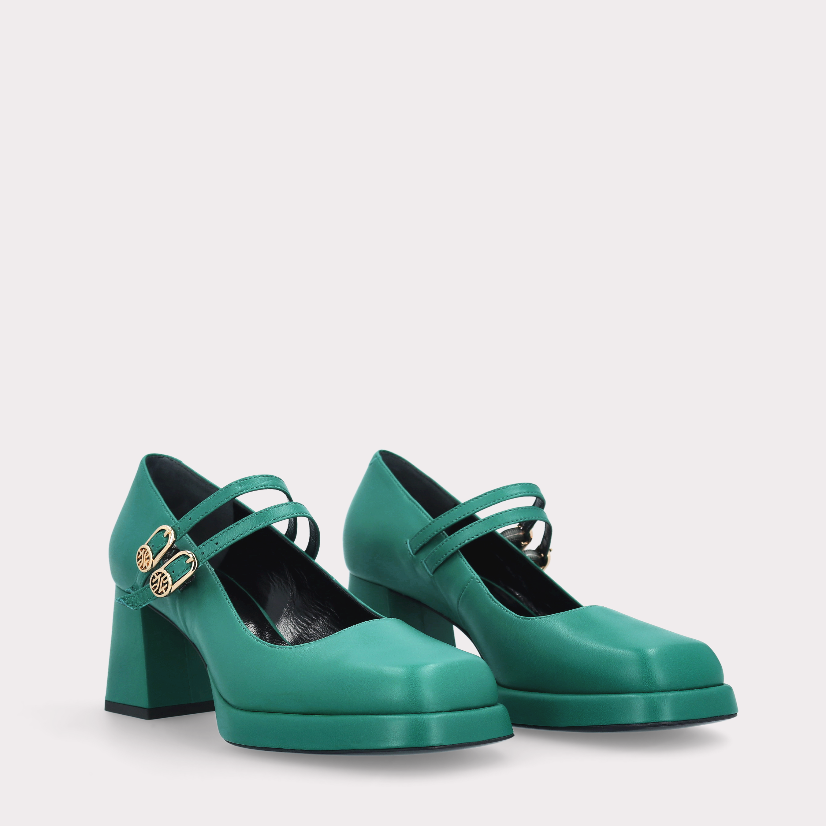 CONNIE BEBE 01 GREEN SMOOTH LEATHER PLATFORM PUMPS