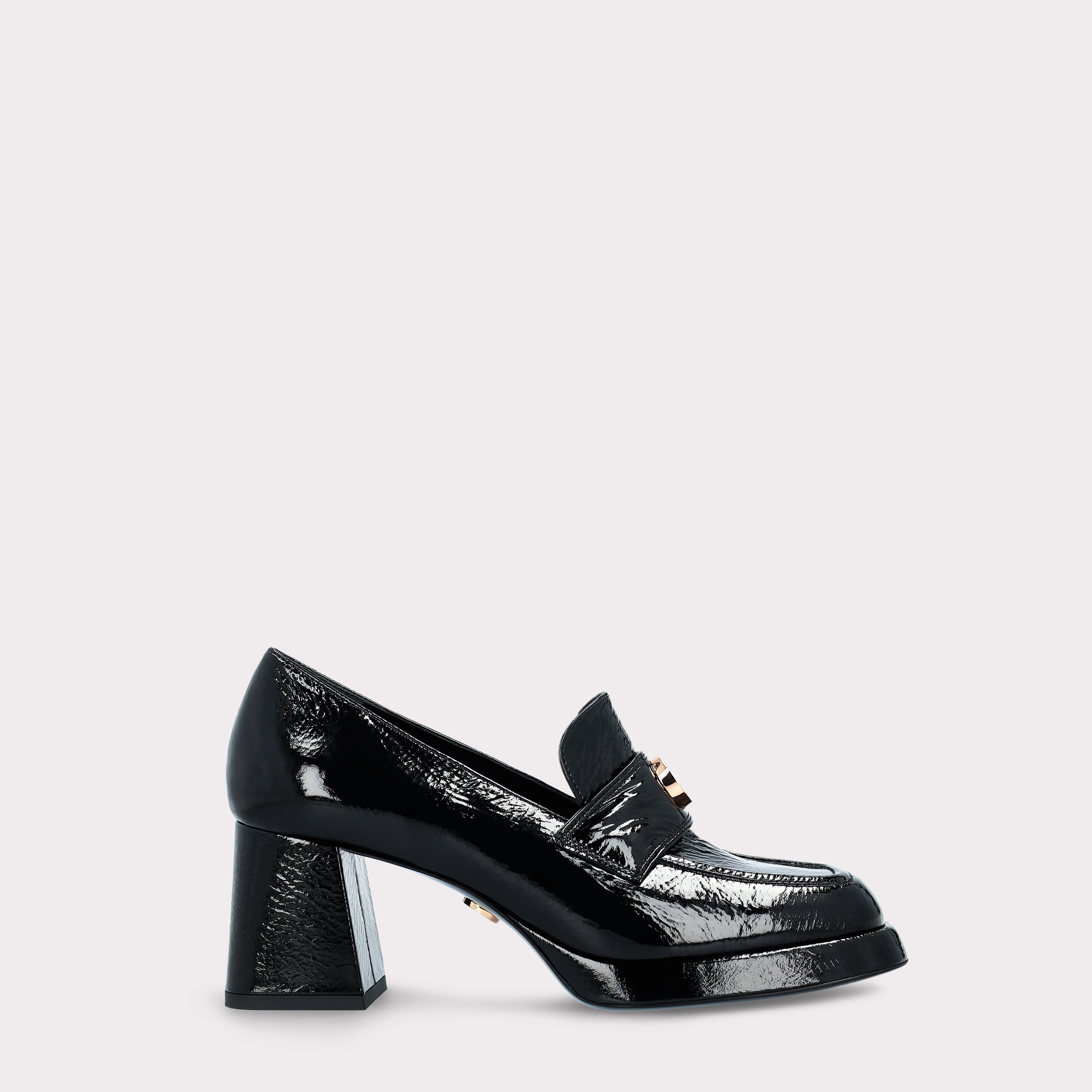 CONNIE MOK 02 BLACK CRUSHED PATENT LEATHER PLATFORM PUMPS