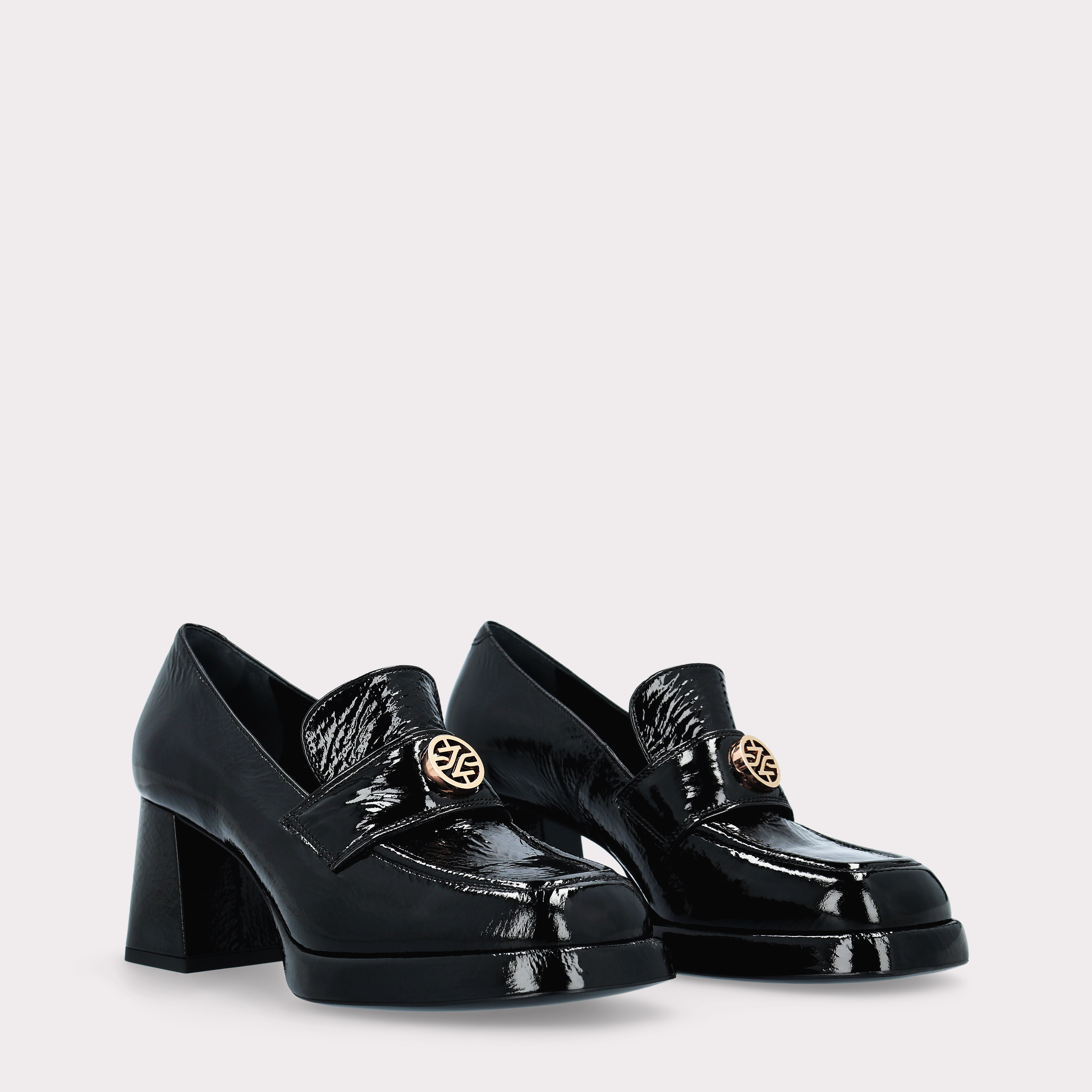 CONNIE MOK 02 BLACK CRUSHED PATENT LEATHER PLATFORM PUMPS