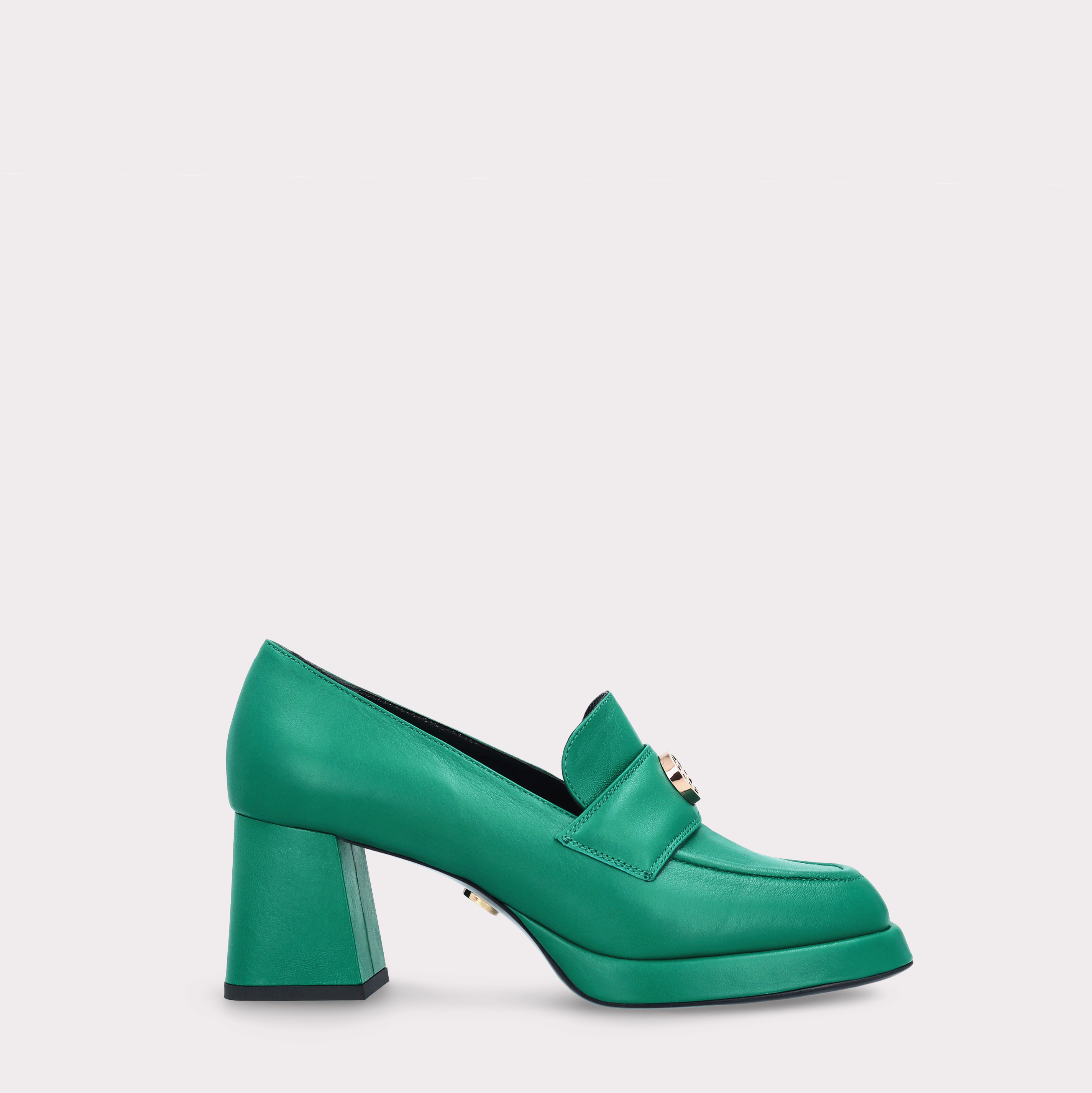 CONNIE MOK GREEN SMOOTH LEATHER PLATFORM PUMPS