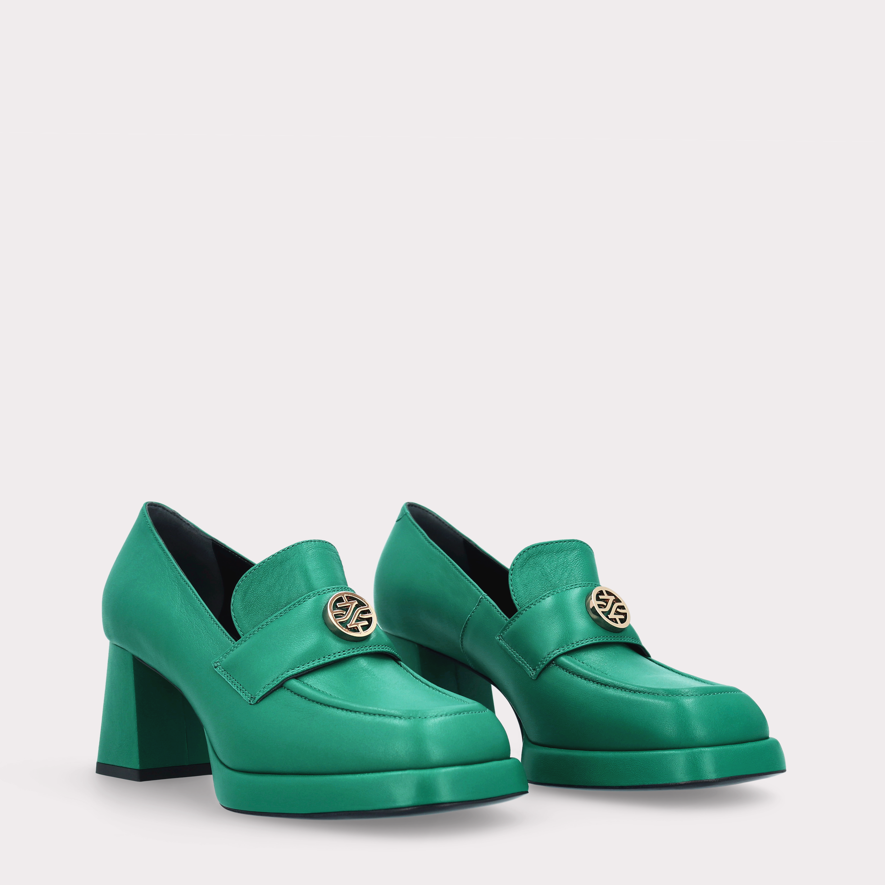 CONNIE MOK 02 GREEN SMOOTH LEATHER PLATFORM PUMPS