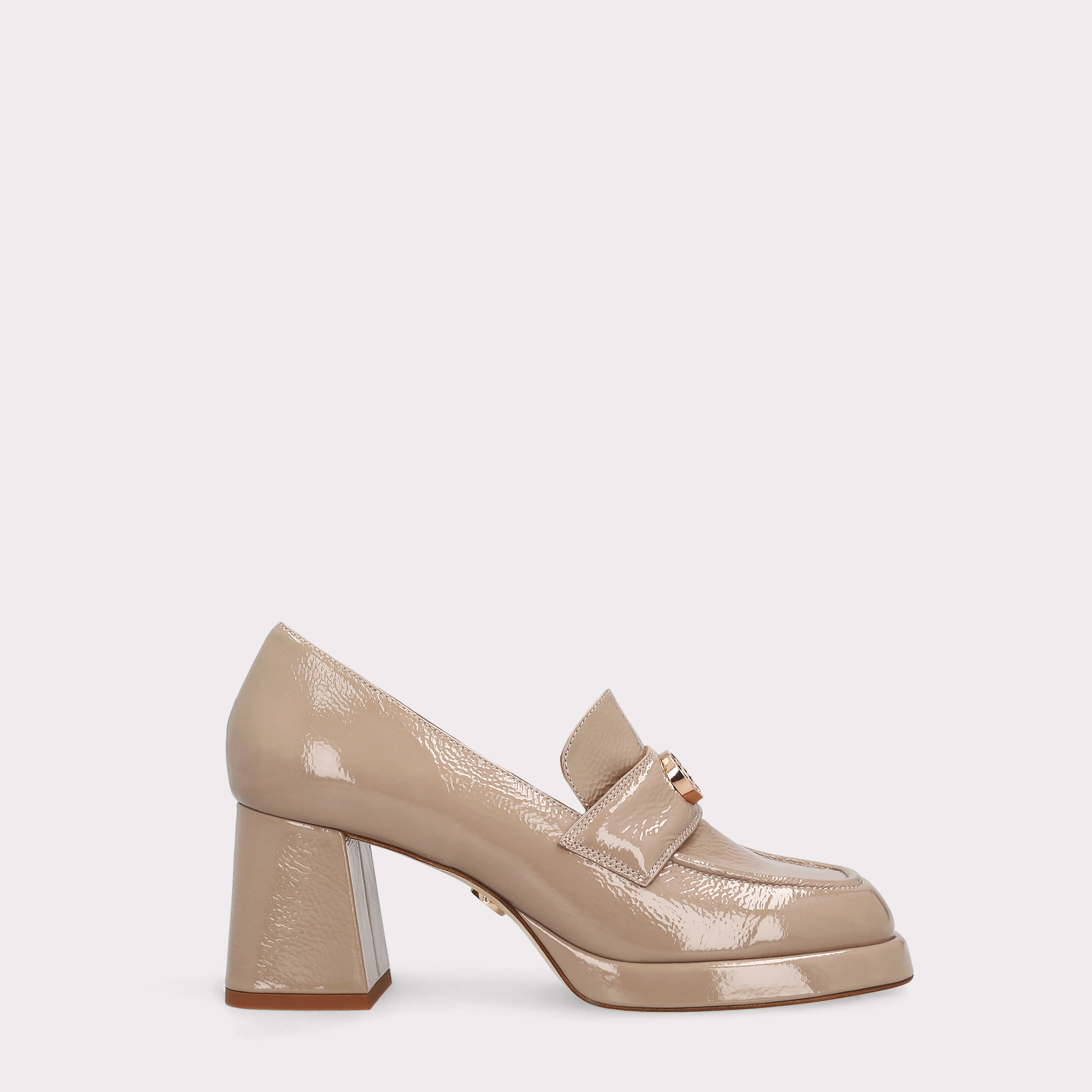 CONNIE MOK 02 BEIGE CRUSHED PATENT LEATHER PLATFORM PUMPS